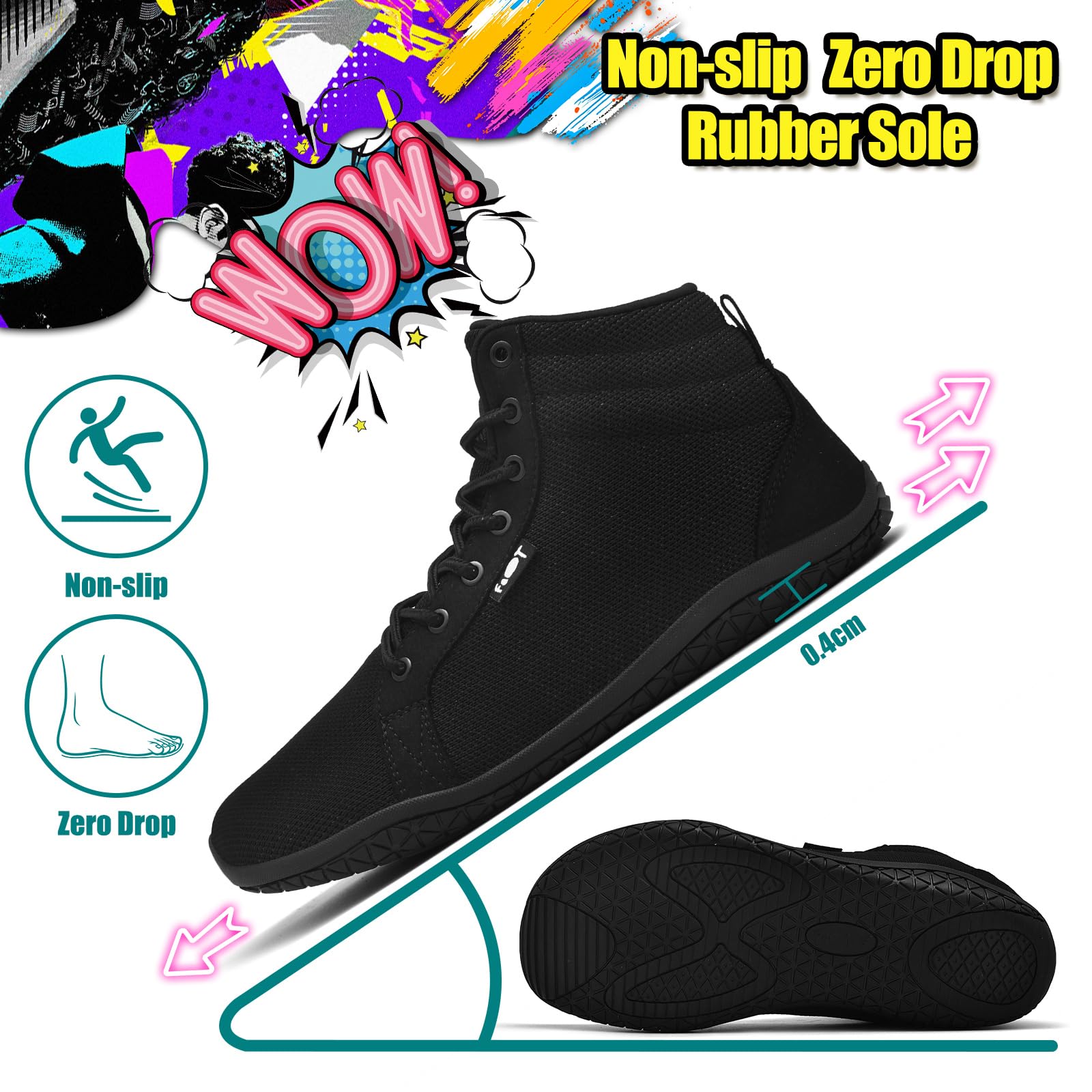 Geweo Barfußschuhe Damen Herren Hi top Sneaker Barfuss Schuhe Gr.37-47 | Leicht Breite Minimalistische Walking Zehenschuhe Zero Drop Sohle Unisex Trail Fitness Rutschfest Freizeit Fitness Unisex