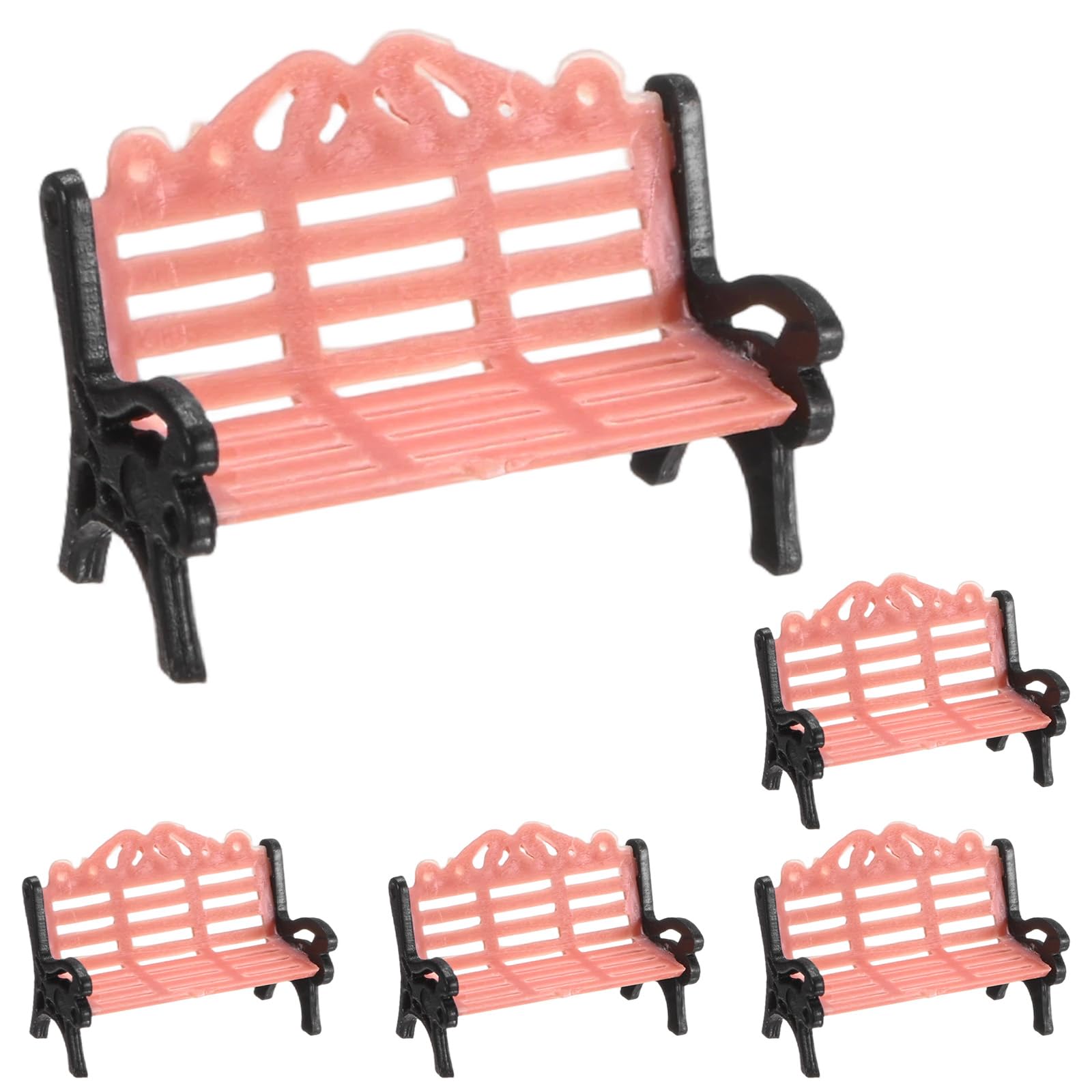 M METERXITY 5-Pack Miniature Park Bench Models, 0.8x0.4x0.6 Inch ABS Mini Village Garden Chair for Fairy Garden/DIY Micro Landscaping/Dollhouse, Train Platform Bench Toys [Brown Black]