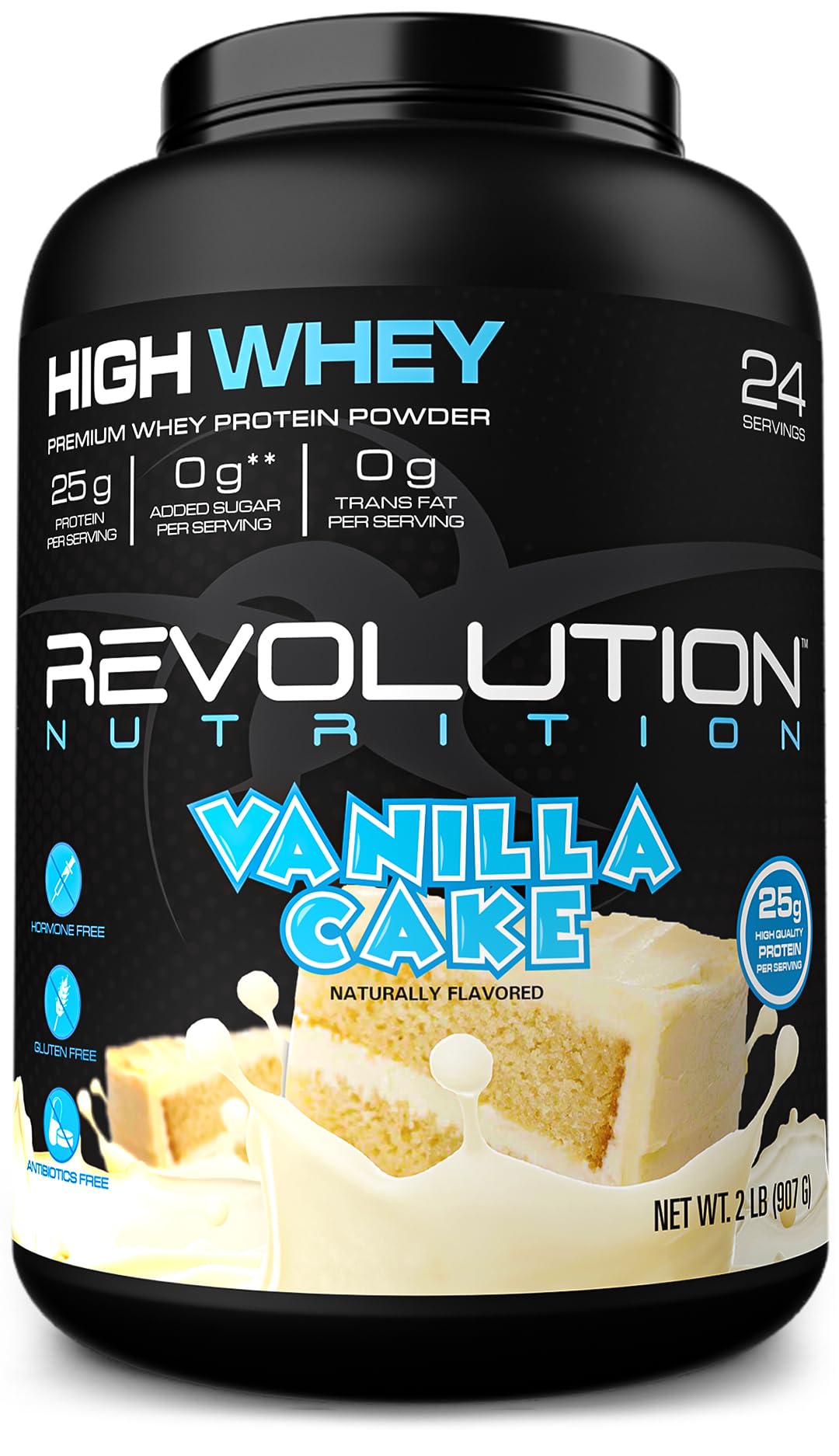 Revolution Nutrition, High Whey, Protein Powder 2LB, Gluten Free, Lean Muscle Mass for Men & Women, 25g of Protein Per Scoop, 907 g, 24 Servings (Vanilla Cake, 2 Pound)