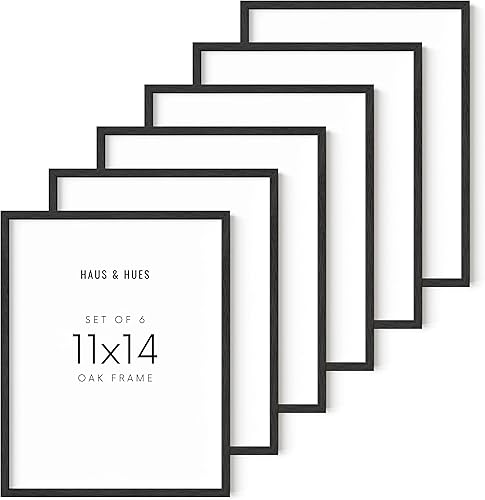 HAUS AND HUES Juego de 6 marcos de roble negro de 11 x 14, soportes modernos para pósteres, diseño rústico fino