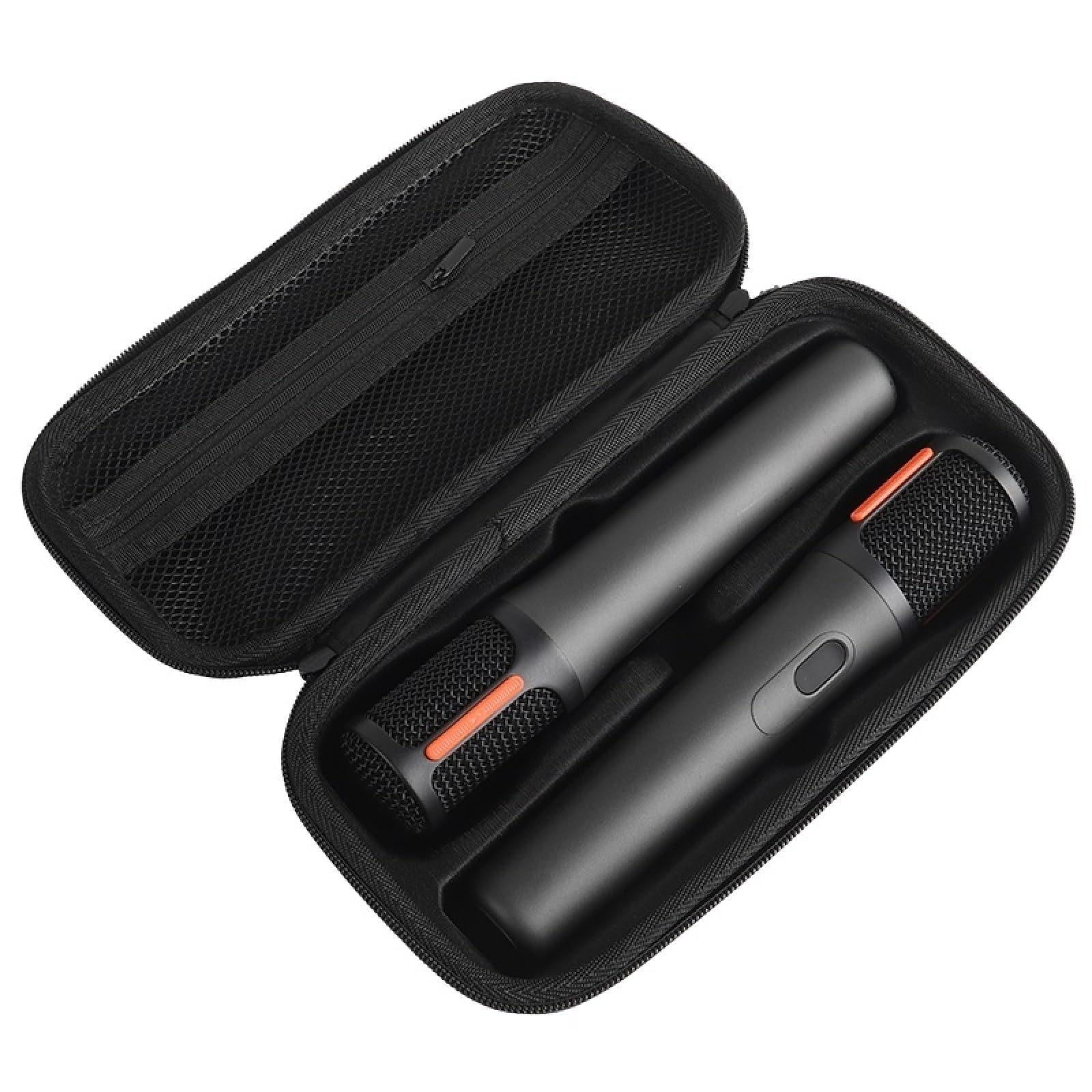 PartyBox Étui de transport pour microphone sans fil JBL PartyBox avec deux microphones portables pour récepteurs, adaptateurs, piles AA, organiseur de chargeur, noir