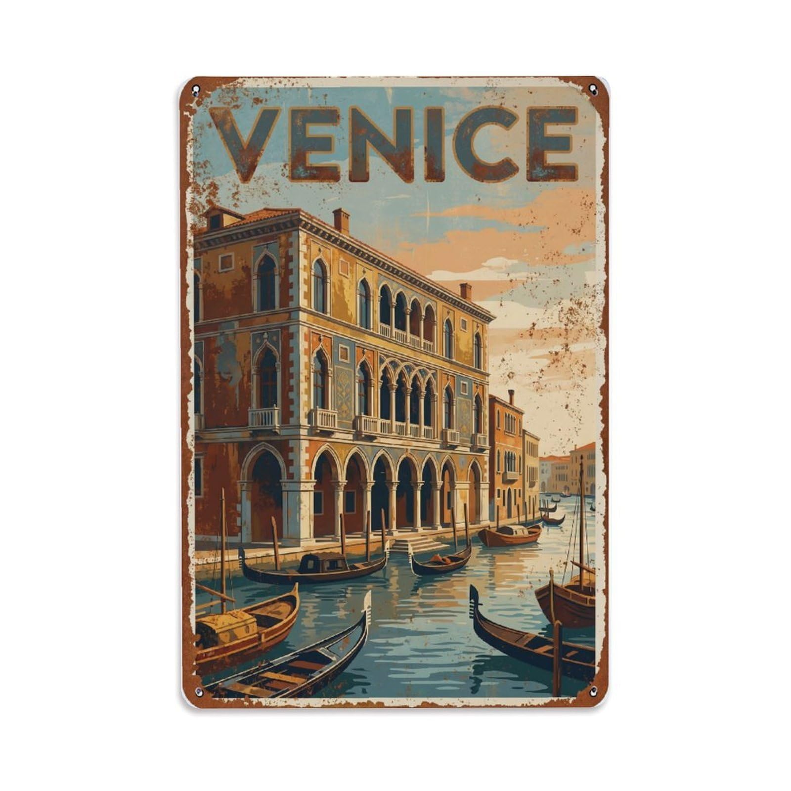 Vintage Travel Venice Fondaco Dei Turchi Natural History Museum Rusted Italy Metal Tin Sign Plaque Wall Decor for Cafe, Club Bar, Office, Home Garden Metal Poster 8x12Inch
