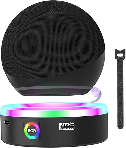 Estación de carga para Echo Dot 4 5 generación, 4 modos de control táctil, sincronización de música RGB LED luz multicolor, soporte de escritorio