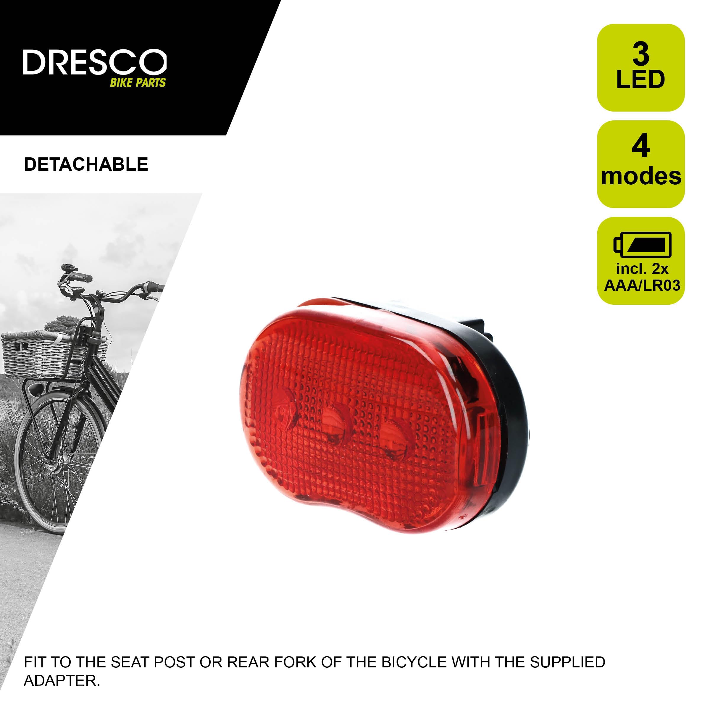 Dresco - tylne światło 3 baterie LED czerwone/czarne - czerwone, czarne