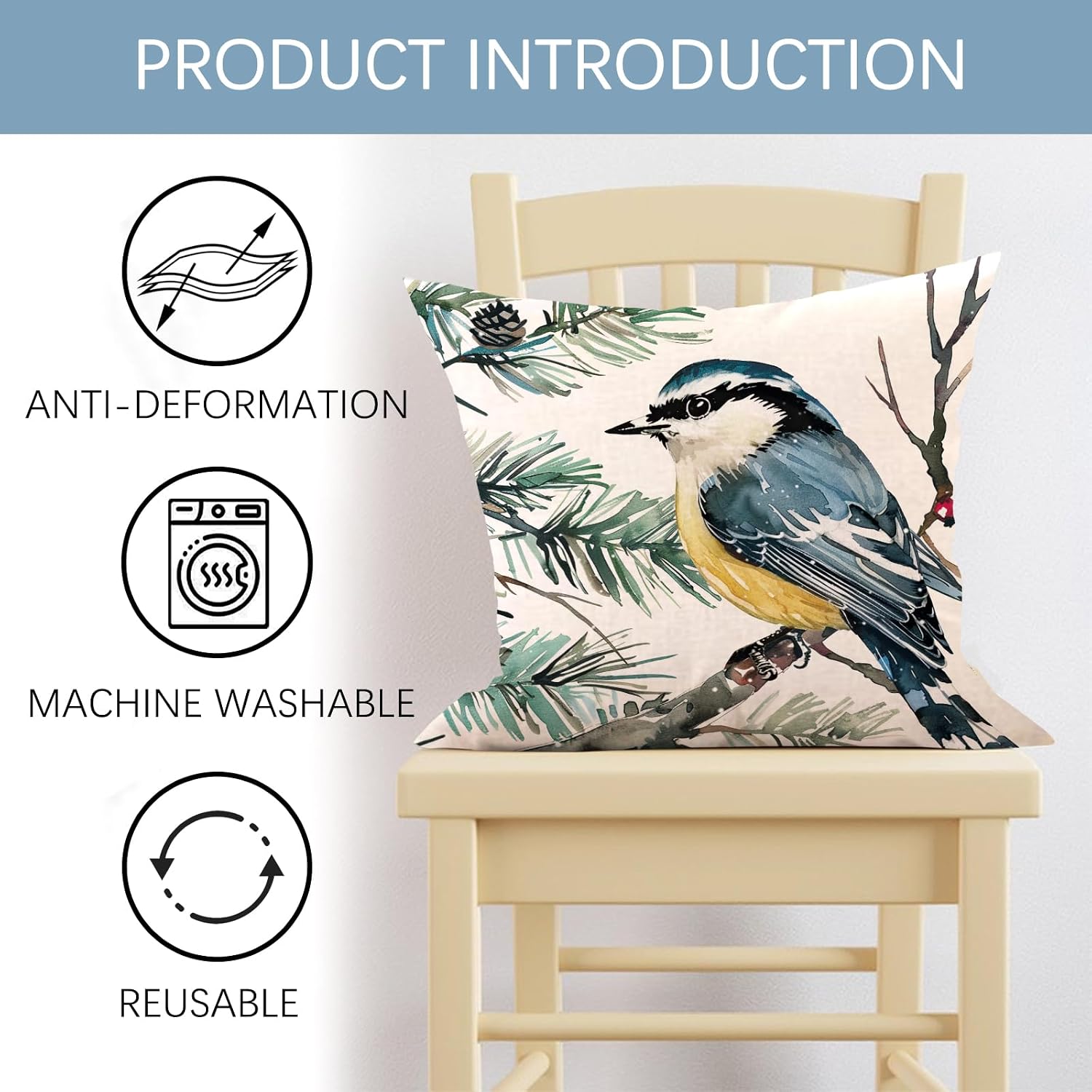 Cozy Winter Vibes Birds Decorative Throw Pillow Covers image 3