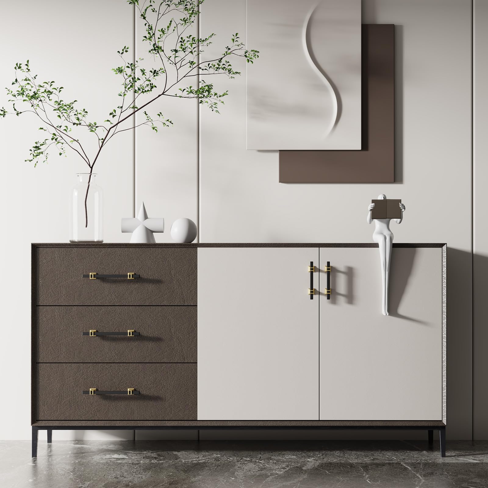 Confezione da 24 maniglie per armadietti da 160 mm, colore nero e oro, maniglie per armadietti in lega di zinco, per cassettiere, credenze, credenze e cassetti