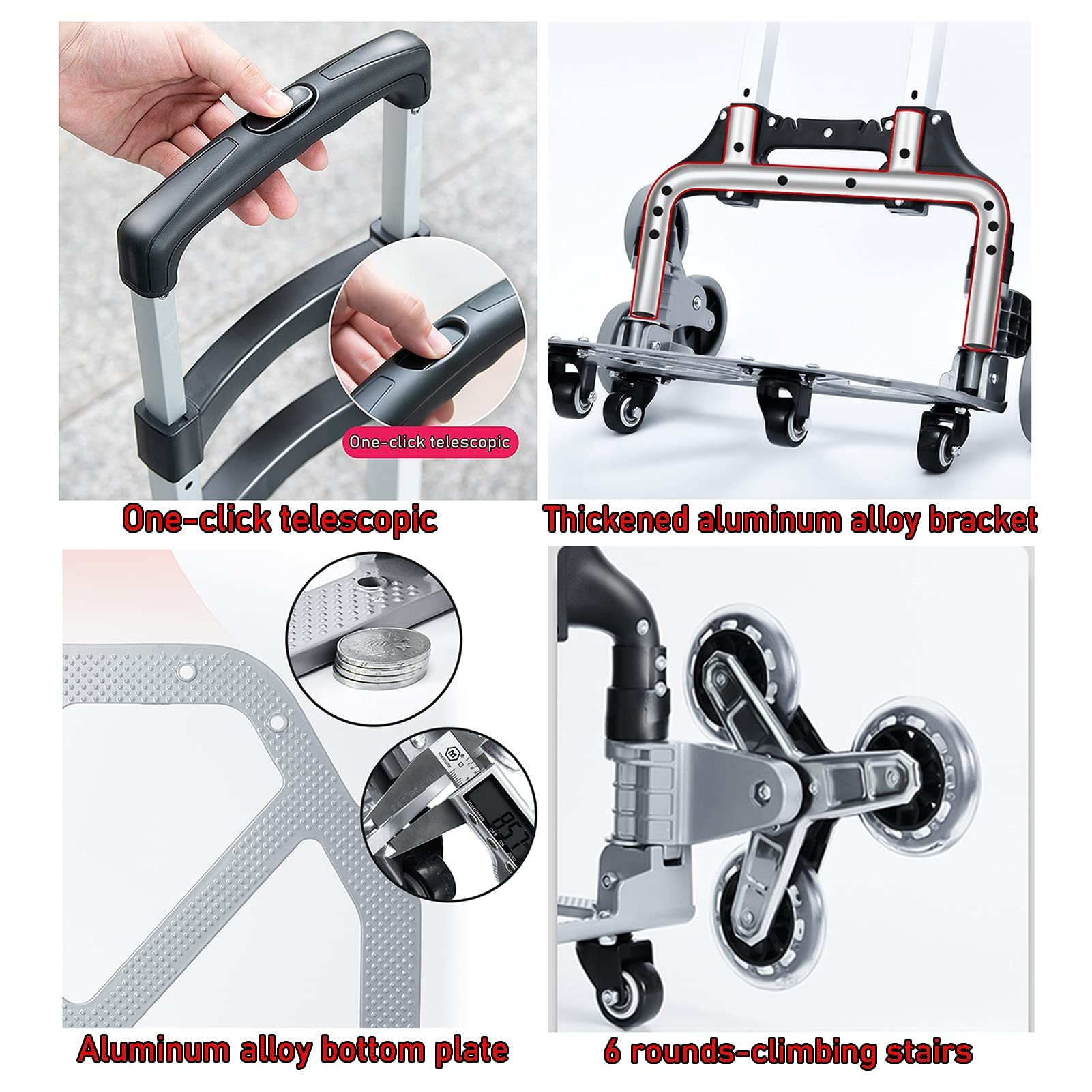 Carro para Subir escaleras, carretillas manuales, carretillas manuales Plegables, Carro para Subir escaleras Resistente con Capacidad de 70 kg, Carro de Mano portátil de aleación de Aluminio