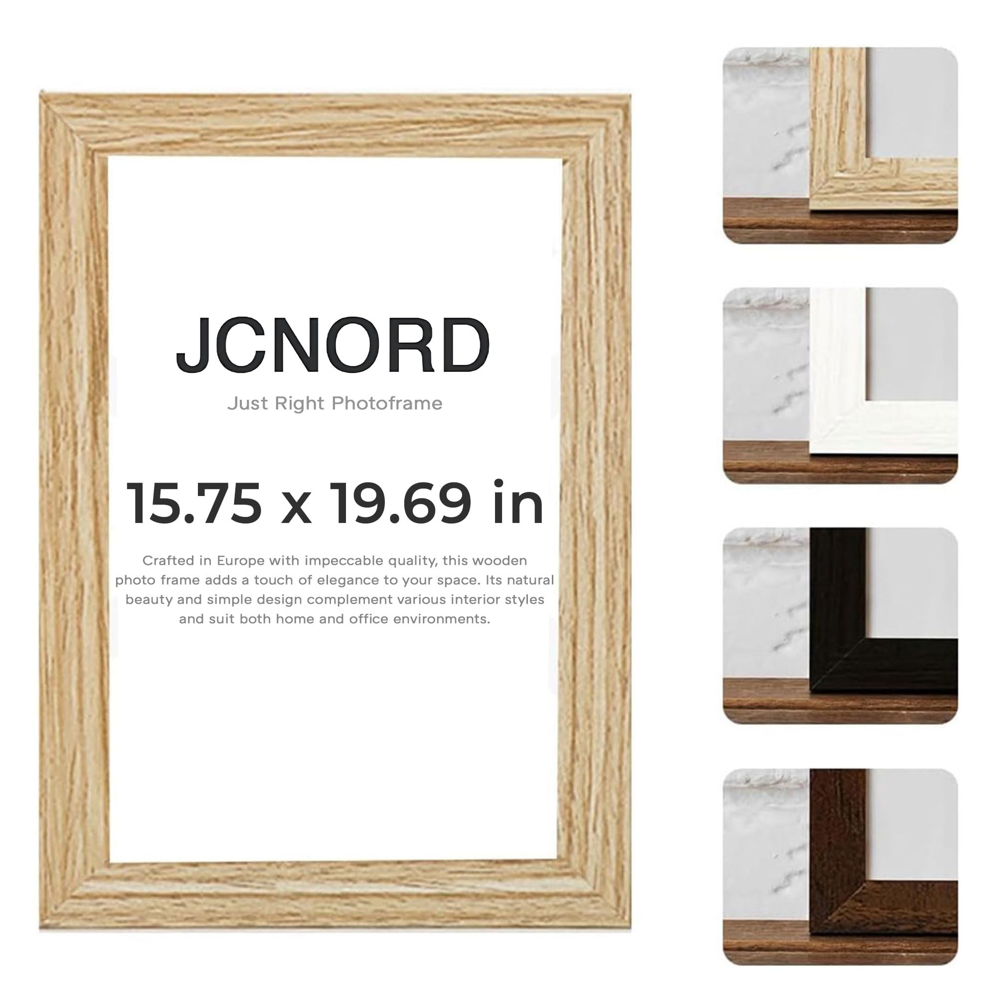 JCNORD MDF Oak Colored Wooden Picture Frame 16x20 inches (40x50 cm) with Shatterproof Acrylic Glass, 40 x 50 cm