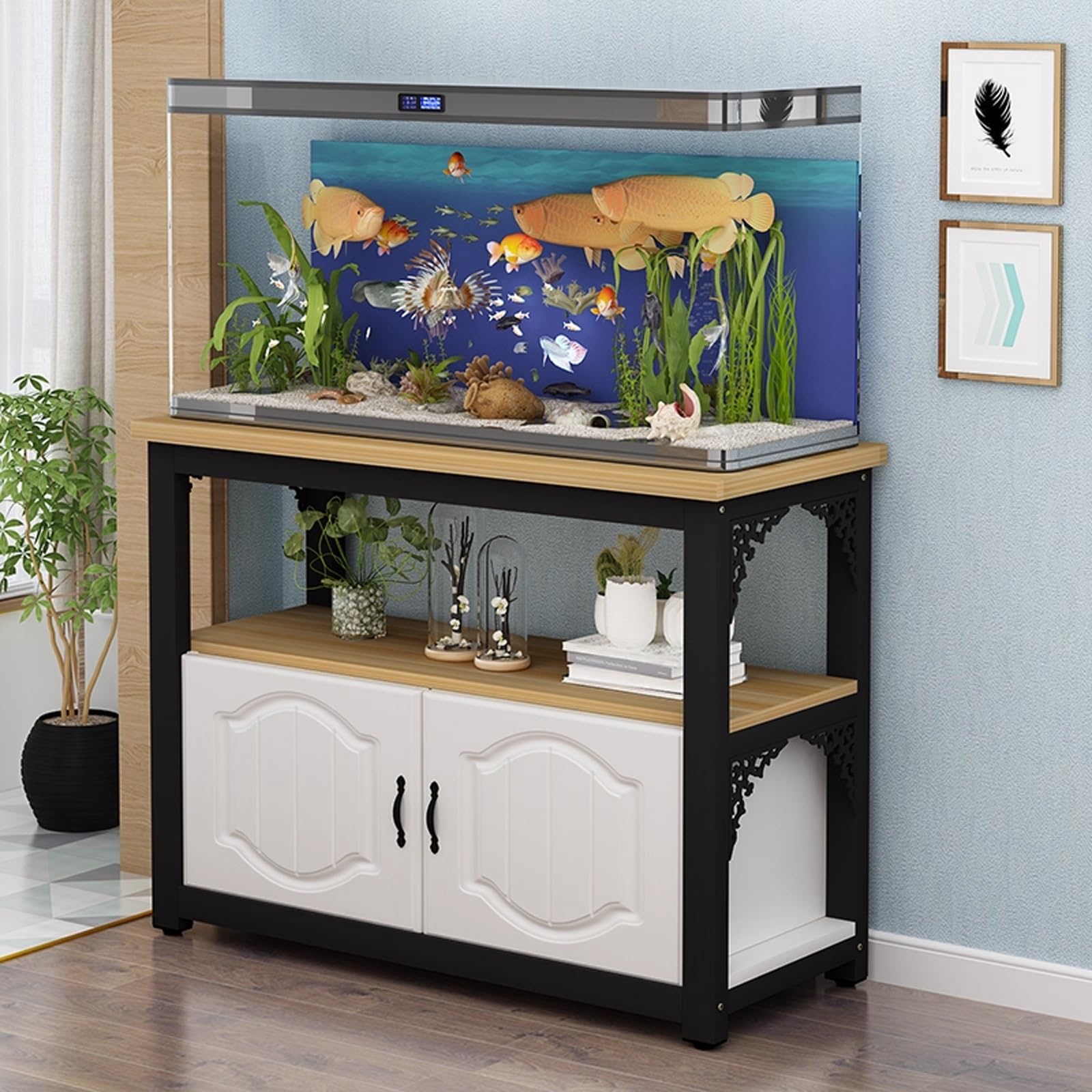 Aquarium Stand with Cabinet, Multi-Tier Fish Tank Stand, Durable, Space-Saving, Easy to Clean, Ideal for Living Rooms and Bedrooms(Style C,60x50cm/23.6x19.7in)