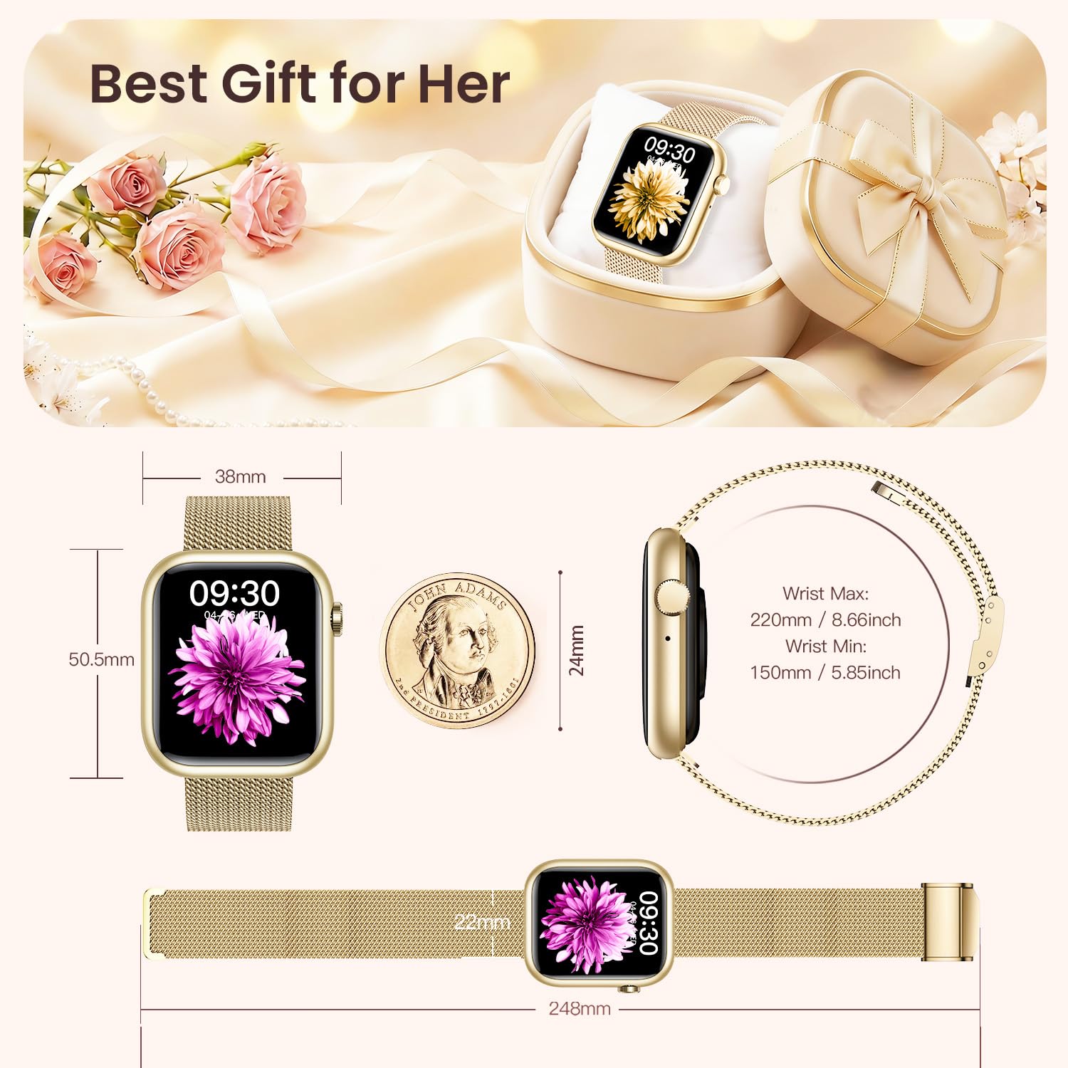 Women Smartwatch Fitness Tracker for Lady: 1.83'' Smart Watch for Women Answer Make Call with iP67 Heart Rate Sleep Monitor Steps Counter 120+ Sports Digital Wrist Watches 3 Straps for iPhone Android — view 7