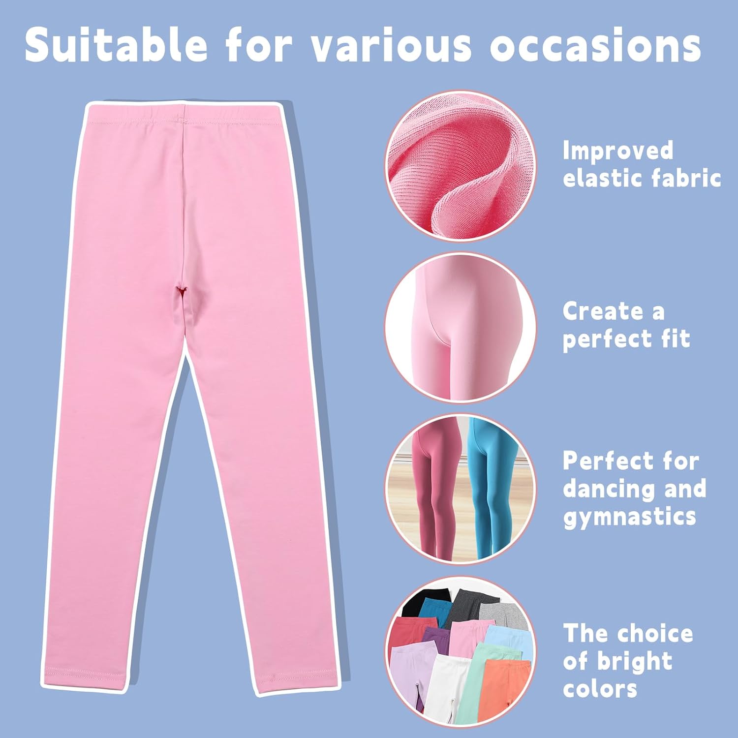 12 Pack Girls Cotton Pants - Toddler Stretch High Waisted Leggings - Soft and Breathable - Image 4