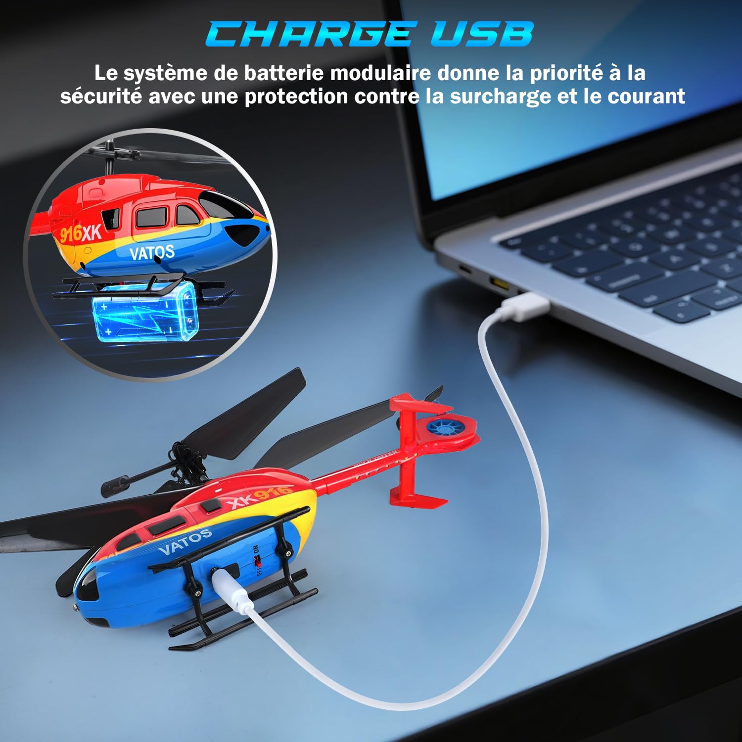 VATOS Hélicoptère télécommandé, 2.4GHz avec Gyroscope et lumière LED, 3.5 CH décollage et atterrissage par Une Seule Touche,Jouet d'intérieur pour Enfants et Adultes débutants âge 10+