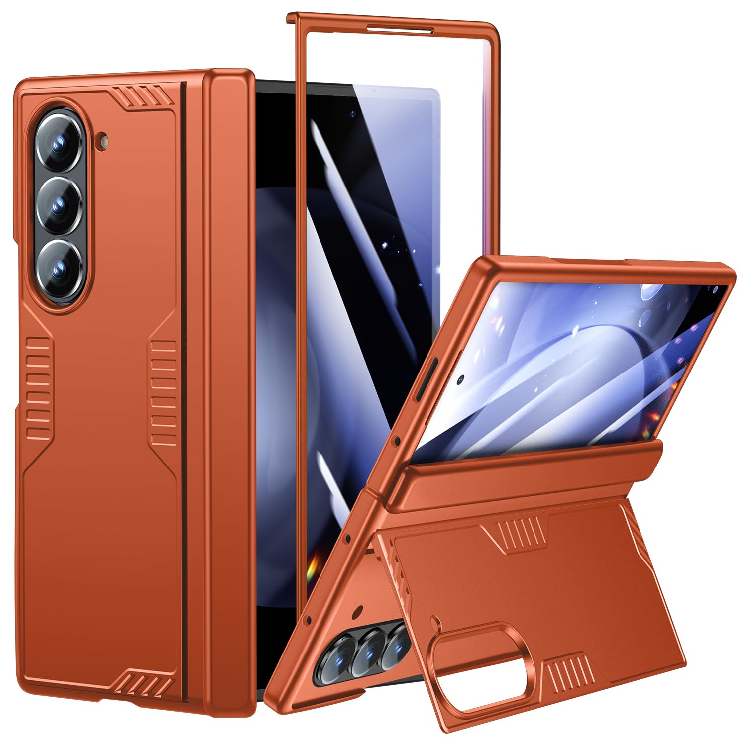 Coque pour Samsung Galaxy Z-Fold-6 avec béquille : [Compatible avec le chargement sans fil] Coque de téléphone légère et fine en Z Fold 6 – Coque de protection mate et fine antichoc pour hommes