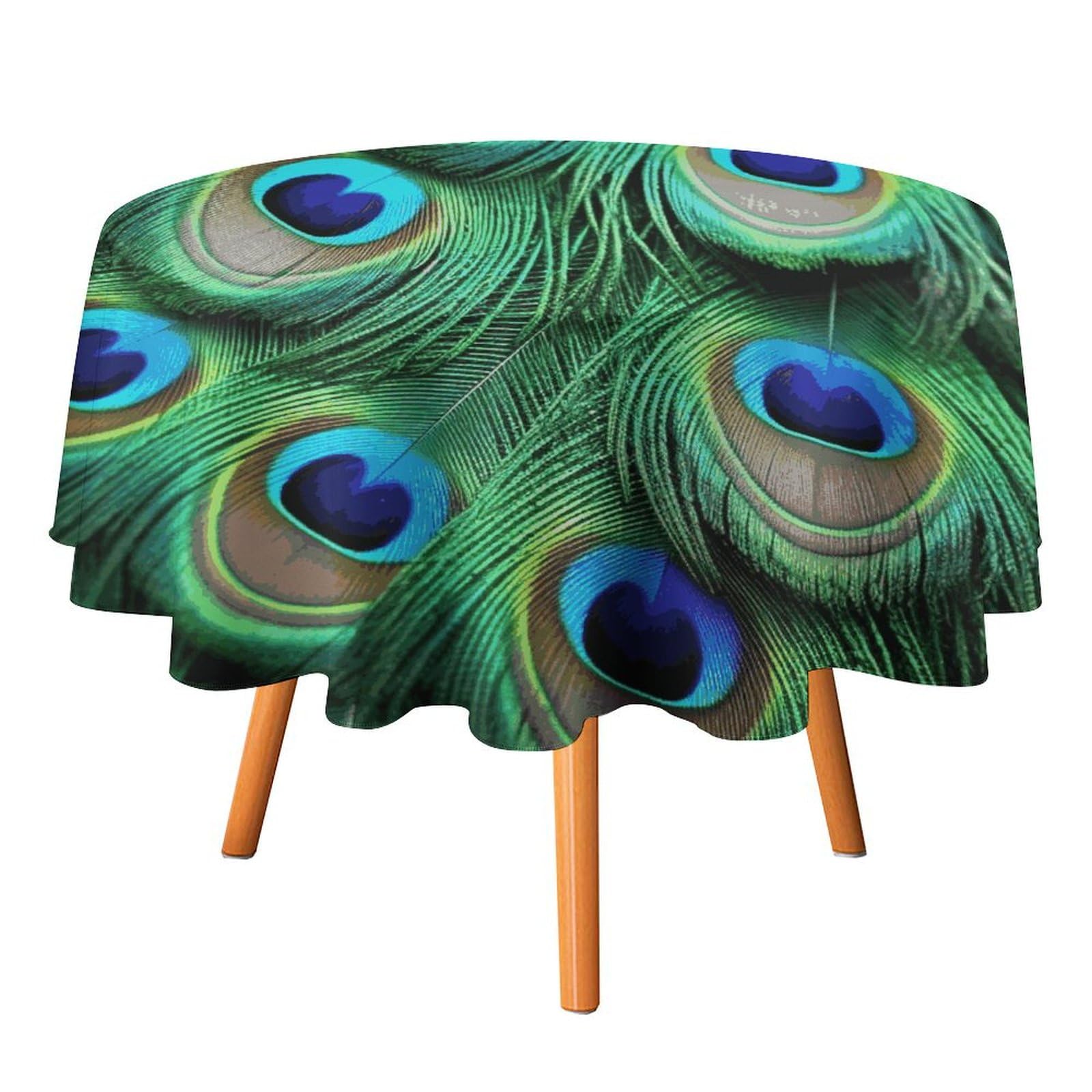 Nappe ronde en plumes de paon vertes haut de gamme 152 cm résistante aux taches et élégante