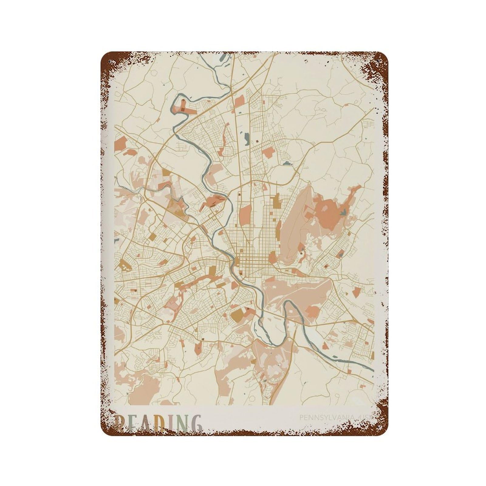xiaoxiaoshen Reading Map Pennsylvania Travel Gift Boho Decor Wall Decor Art Metal Tin Poster Modern Home Decor Art Home Bar Shop Decorations Vintage Sign 40x30cm
