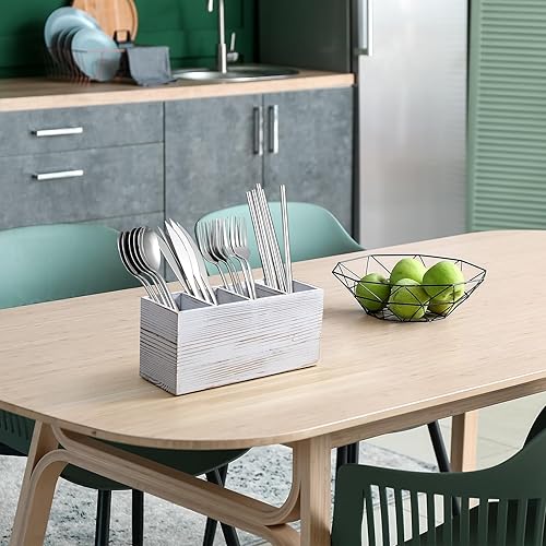 Miniatura 7 de Soporte para lápices para escritorio, organizador de escritorio de oficina de madera lavada blanca y accesorios con 4 ranuras para encimera,