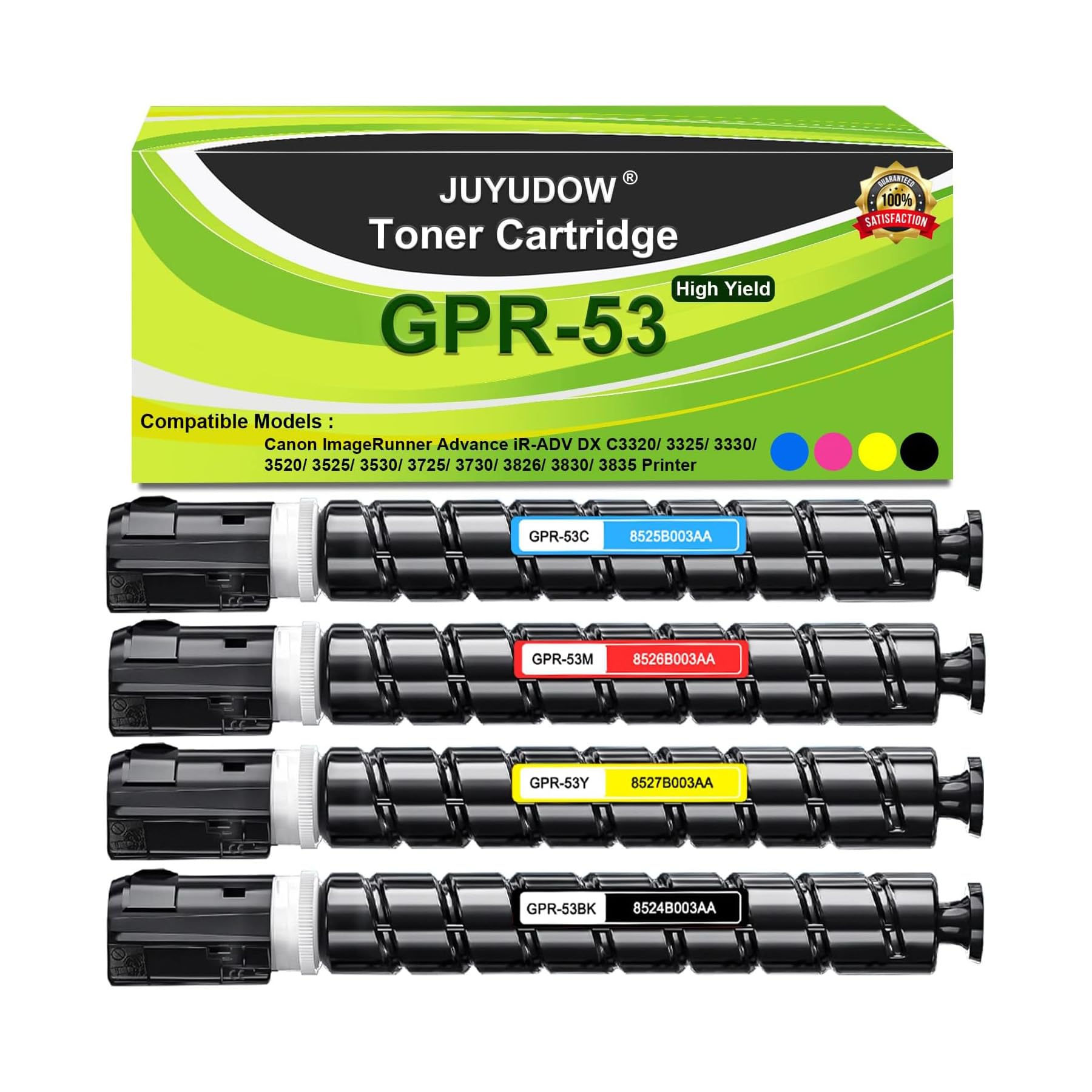 Toner Cartridge for Canon GPR-53 GPR53 for ImageRunner Advance iR-ADV C3325 C3330 C3525 C3530 C3025 (4 Pack, BK, C, Y, M) High Yield 36000 Pages