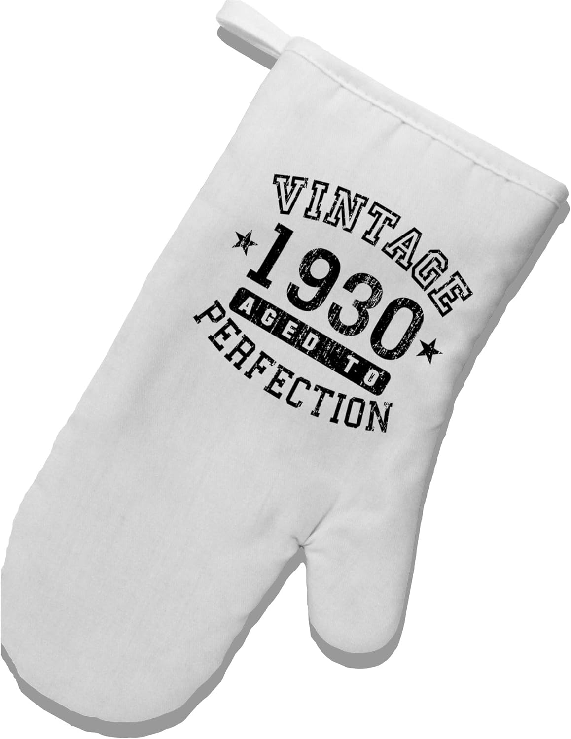 TooLoud 90th Birthday Vintage Birth Year 1930 White Printed Fabric Oven Mitt