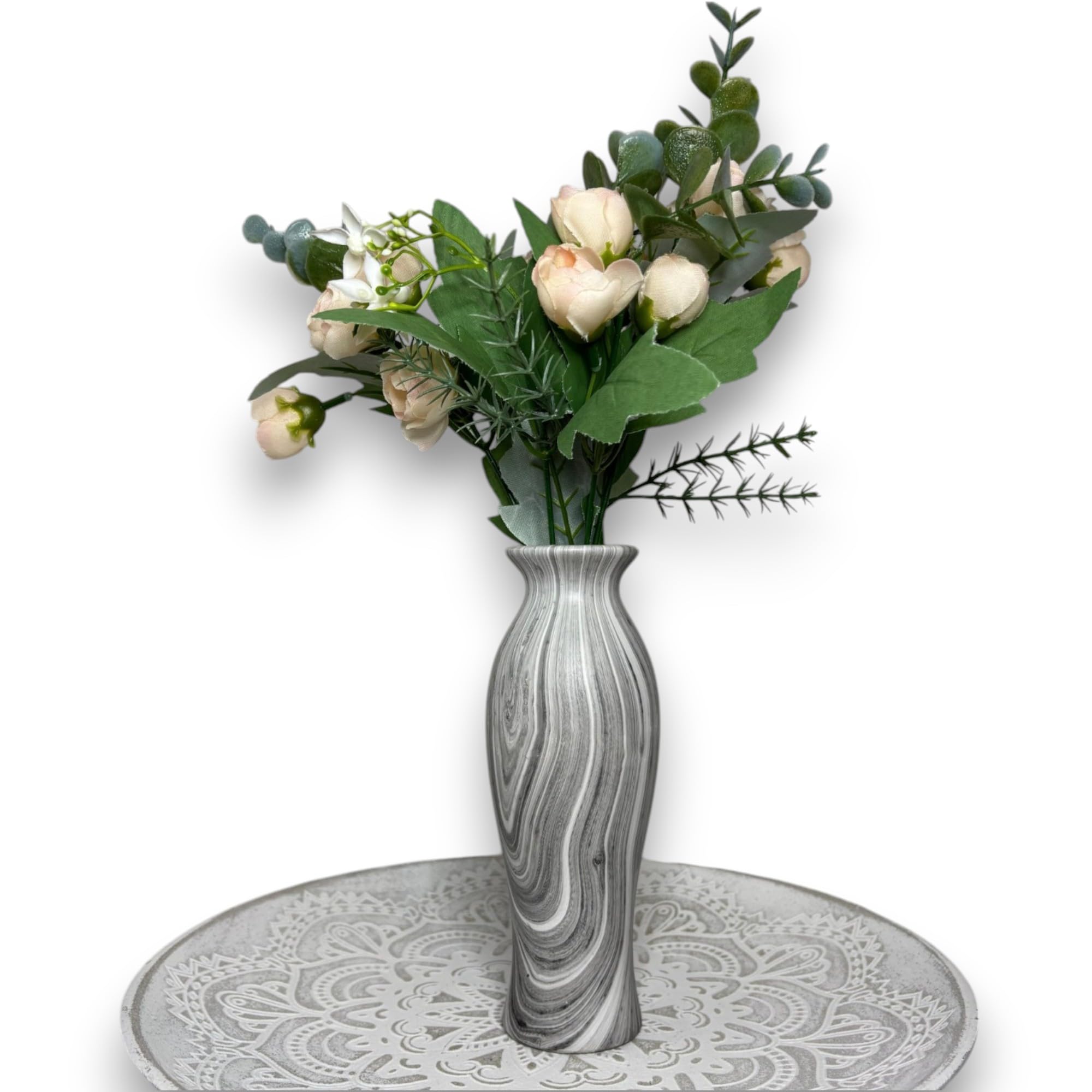 Jarrón de Cerámica Decorativo – Florero Blanco Estilo Mármol | Jarrones Decorativos Modernos para Centro de Mesa, Salón y Decoración del Hogar - Jarron para Flores (Gris, 18cm)
