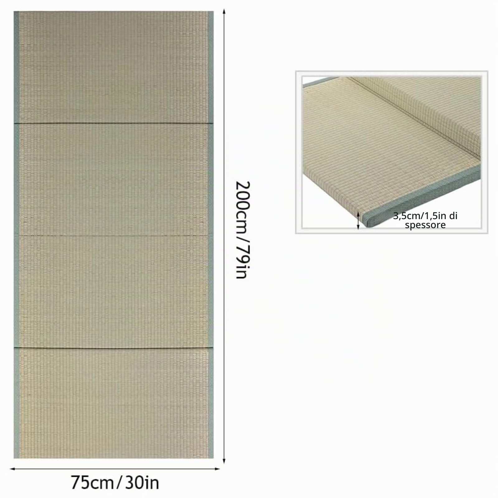 Tatami Giapponese, Tappetino Meditazione,Spesso 3,5 cm Futon Materasso, 4 Pieghevole Tappetino Antiscivolo per Letto, Dormire, Yoga, Zen, Sala Da Tè(Size:75x200x3.5cm)