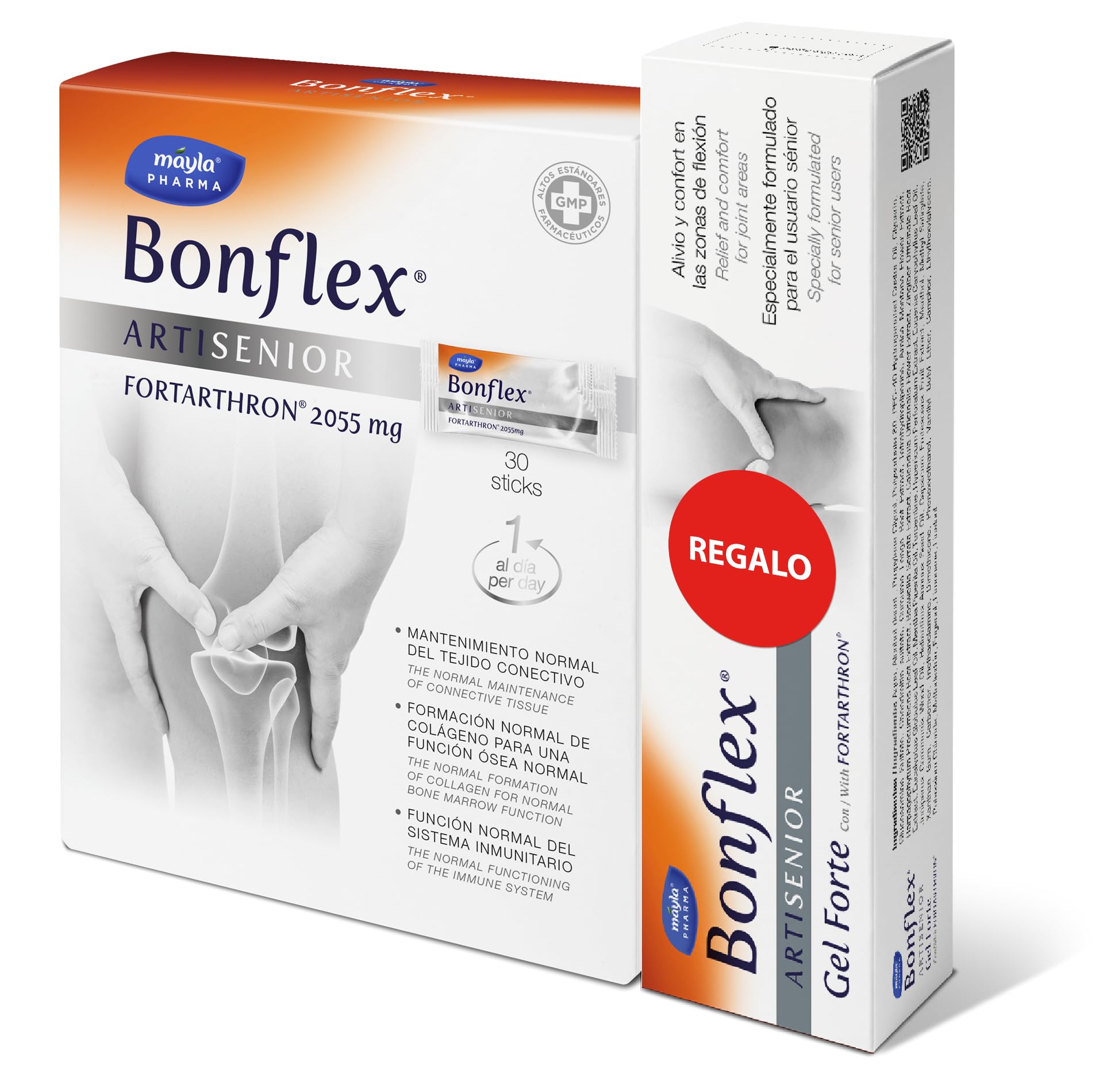 PACK BONFLEX® SENIOR - Artisenior Stick + Gel 60ML | Mejora el cuidado articular de personas en edad senior | Fórmula única con Fortarthron™ | 1 Stick al día Sabor Naranja| Gel Efecto Calor
