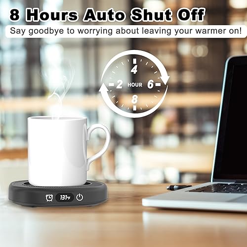 Miniatura 4 de Calentador de taza de café para escritorio, calentador de tazas de apagado automático, calentador eléctrico inteligente de bebidas con 3 ajustes de