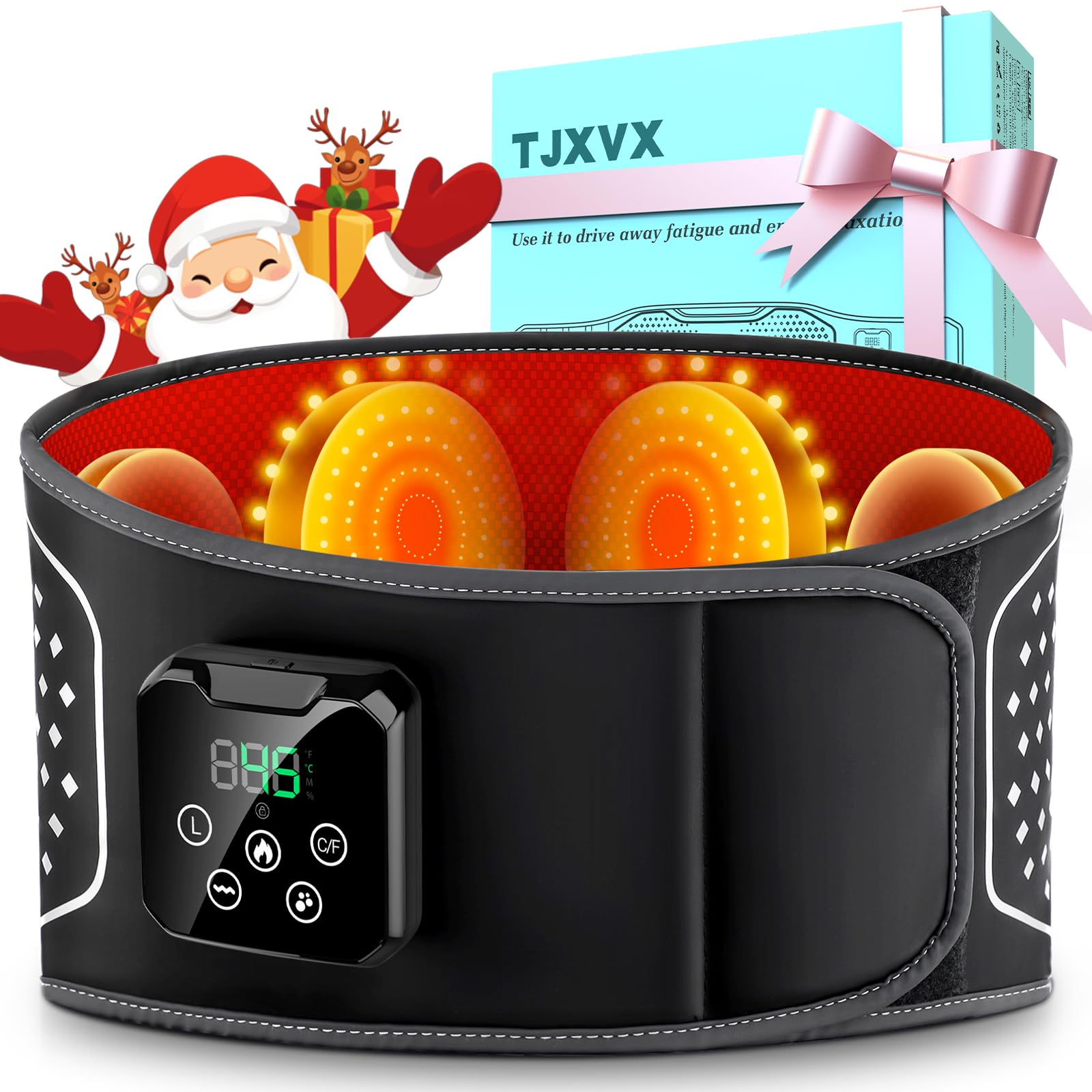 Wireless Heated Lumbar Belt with Vibrating Massage and Airbag, 3 Massage Modes, 4 Heat Levels, Timer 15-60 Min, Lumbar Pain Relief, Adjustable up to 150 cm, Men and Women