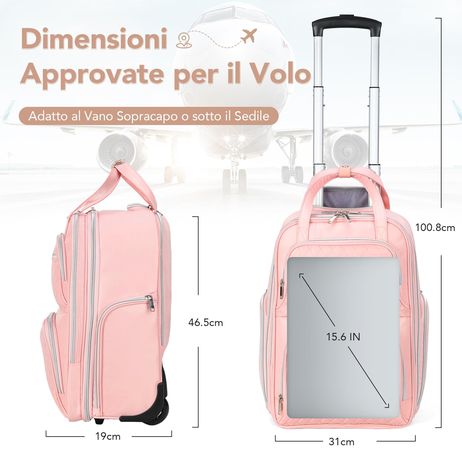 Ponhog Zaino Trolley Viaggio per PC Portatil da 15.6/16/17.3 Pollici, Zaino da Viaggio con Ruote Uomo e Donna, Zaino Trolley per Affari Università Viaggi Aereo