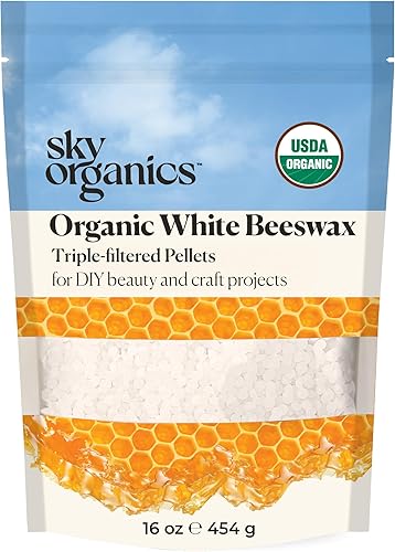 Sky Organics Pellets de cera de abeja blanca orgánica, pura certificación USDA orgánica para proyectos de bricolaje y manualidades, 16 onzas