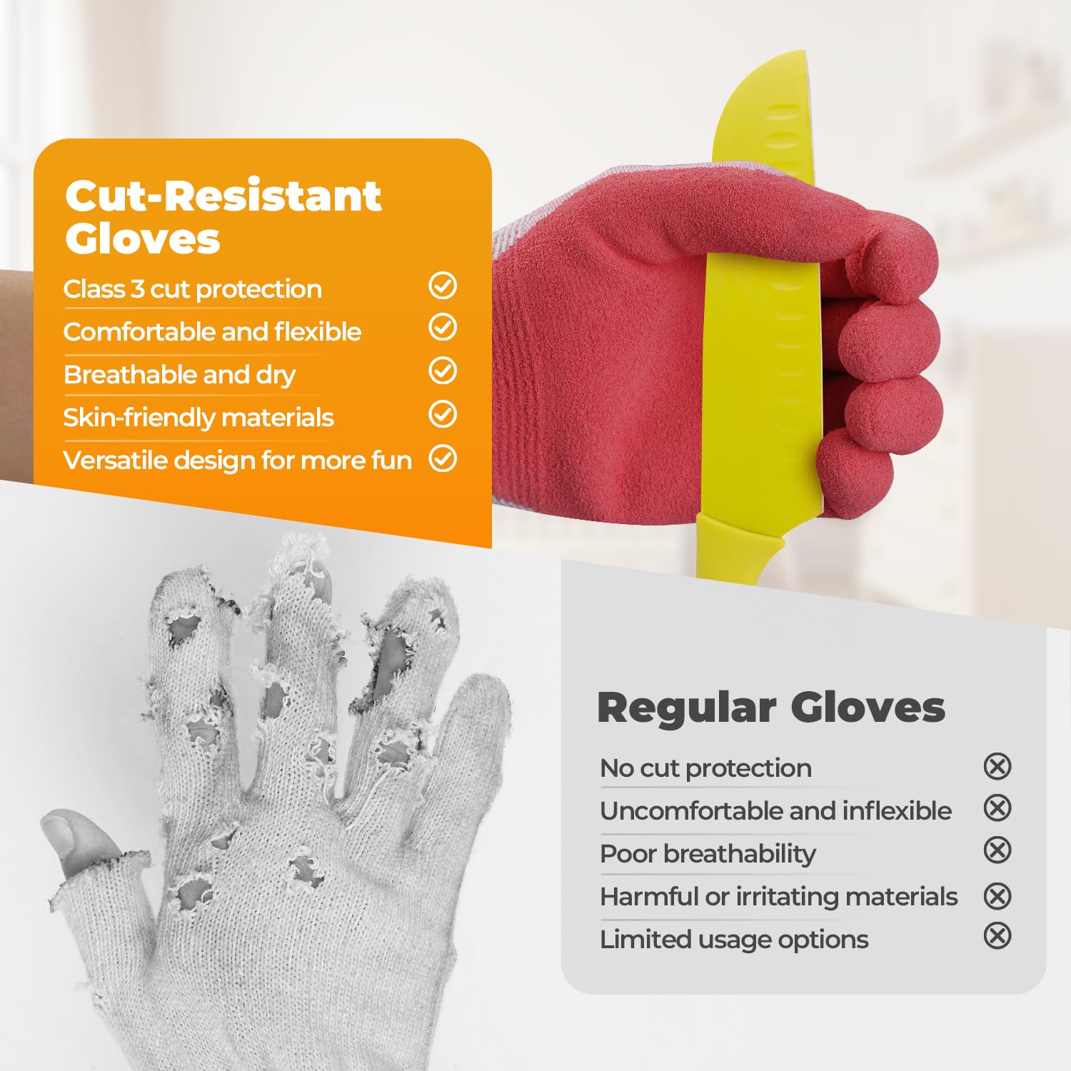 Plusawa Kids Gardening Gloves, Cut Resistant Work Gloves for Ages 3-12, Breathable Knitted Liner, Natural Latex Coated Palm - Image 2
