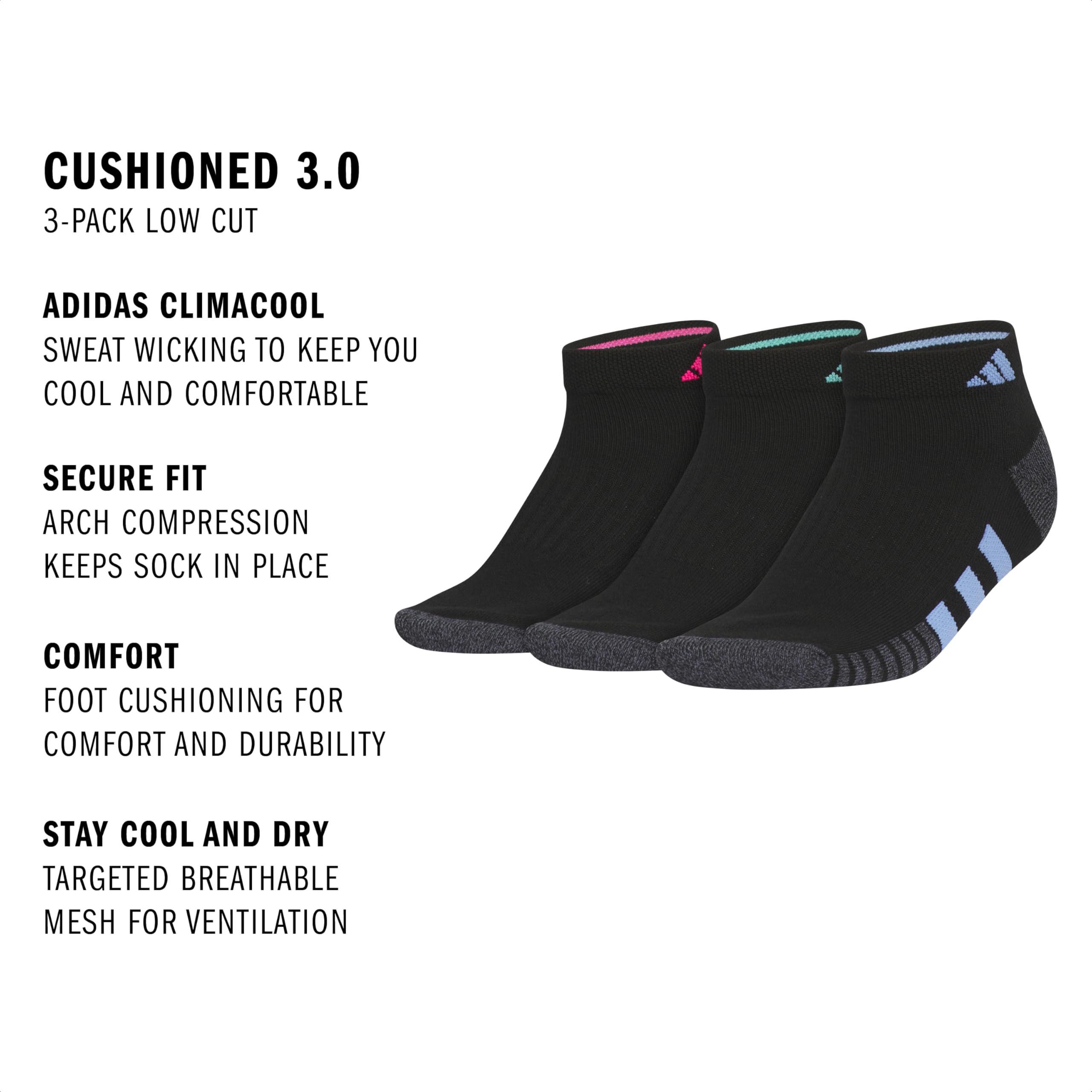 adidas Women's Cushioned 3.0 3-pack Low Cut Calcetines de corte bajo Mujer (Pack de 3)