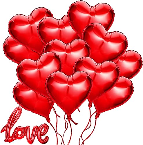 Skylety 33 globos de corazón rojo de 18 pulgadas, globos de papel de aluminio para el día de San Valentín, globos grandes en forma de corazón para