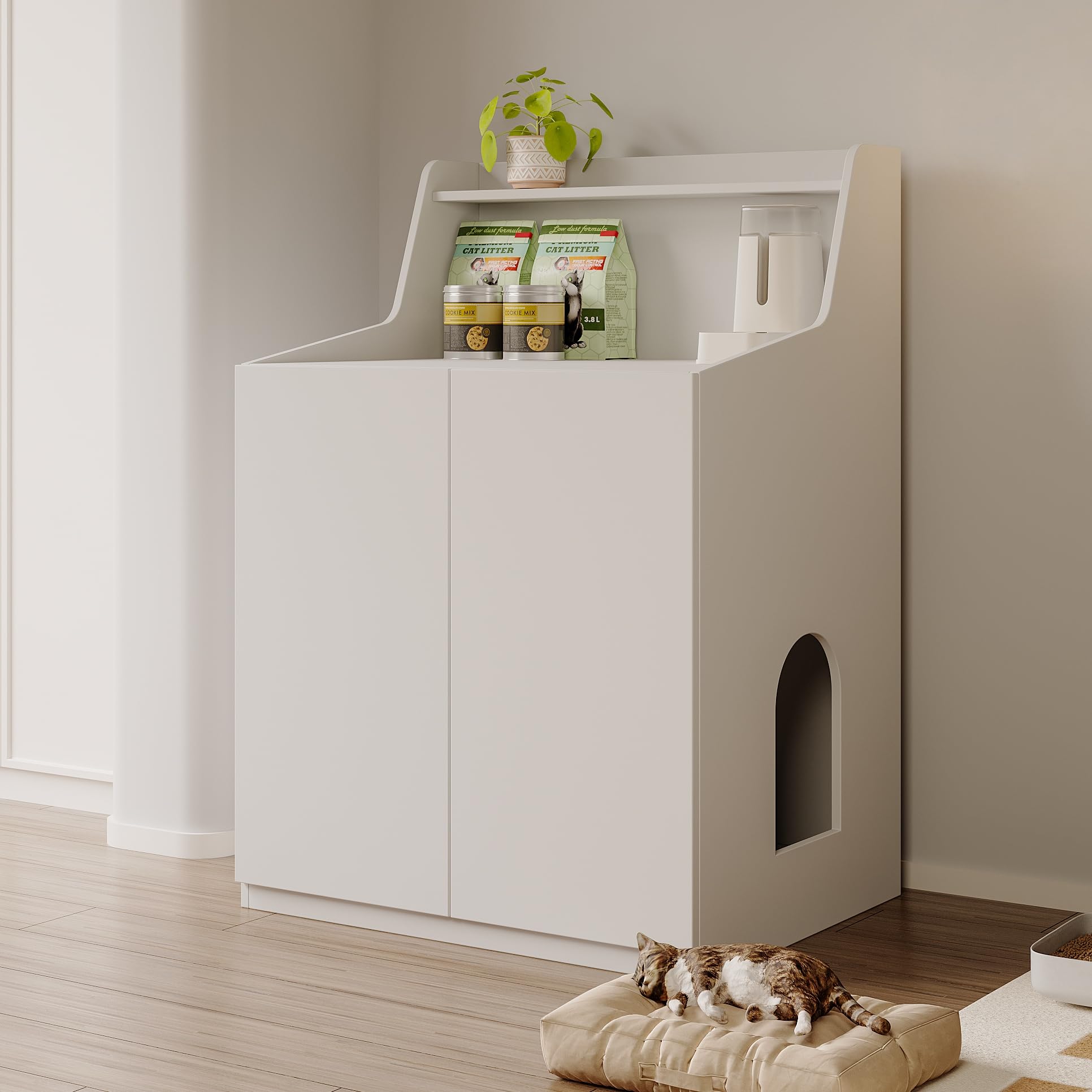 Large/Tall Cat Litter Box Enclosure Furniture, Hidden Cabinet for Self-Cleaning Litter Boxes with Storage Shelf,Furniture for Automatic Litter Boxes - image 3