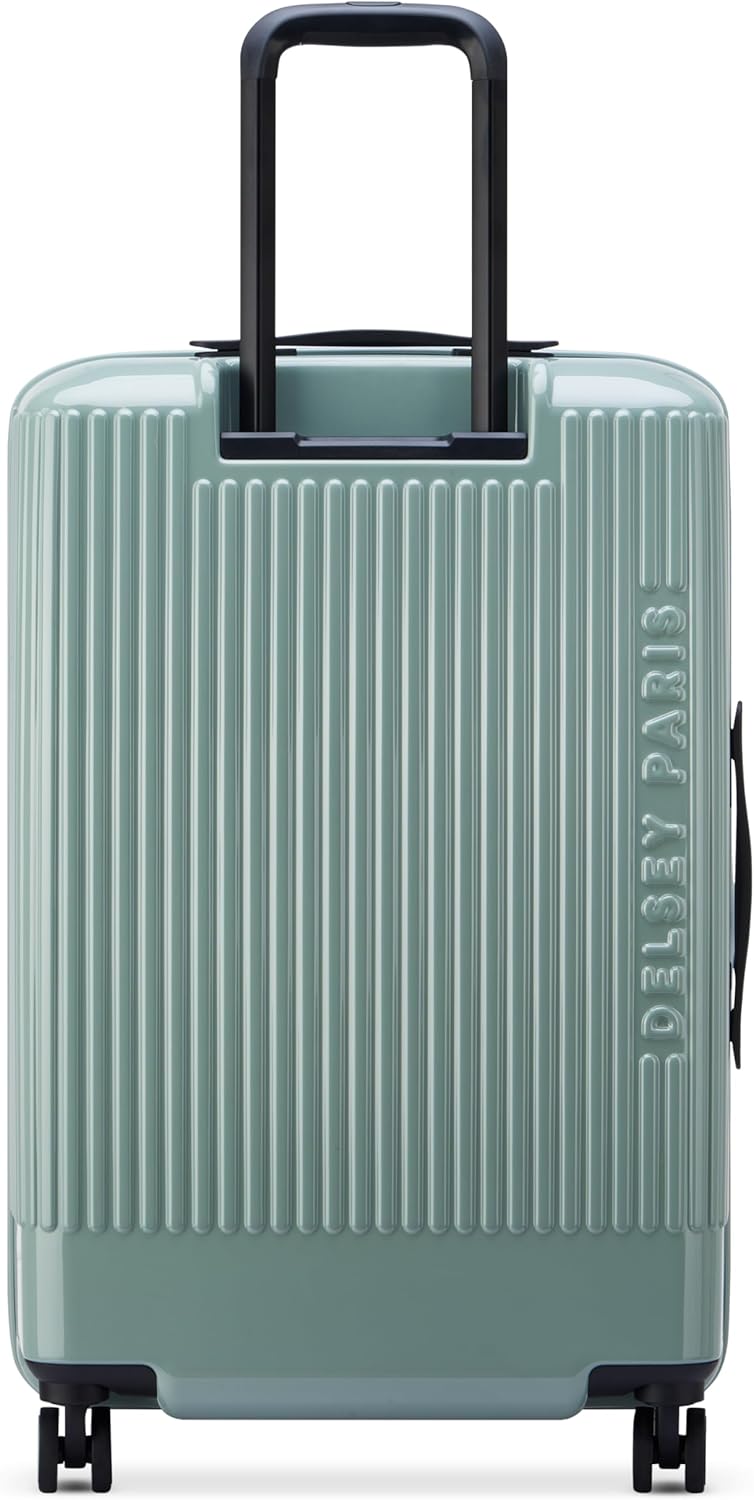 florence by mills Spin Me Away Hardside Expandable Luggage with Spinner Wheels, Sage Green, Checked-Medium 24 Inch