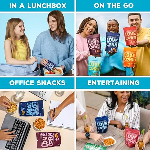 Miniatura 5 de LOVE CORN Sal y vinagre  Maíz crujiente - Sin gluten - A base de plantas y vegano - Snack saludable - Bajo en azúcar - Sin OMG - (caja de 6 bolsas,