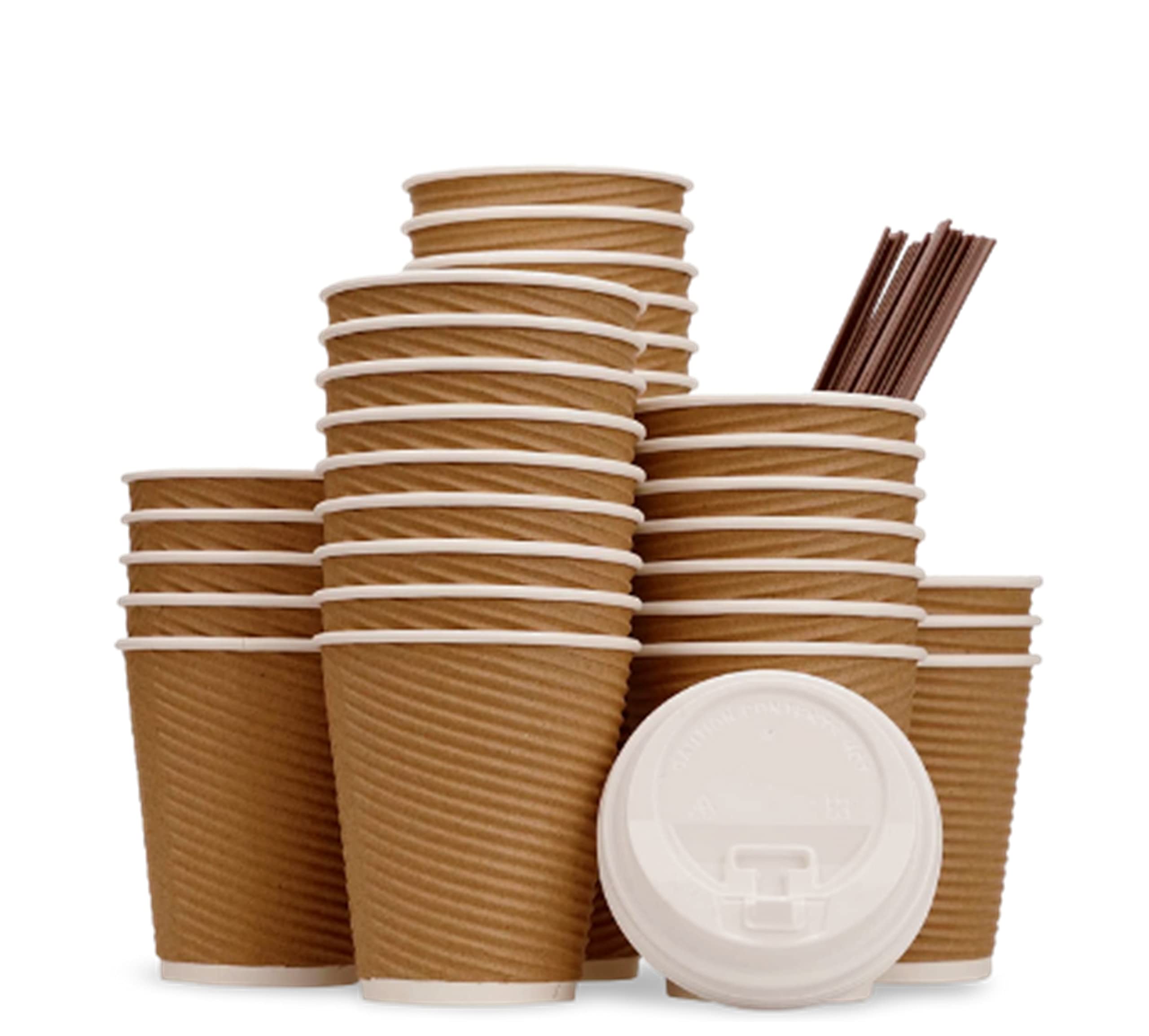 DEcorative Concepts UK100 X 8oz / 240 ml Triple Walled Disposable Paper Ripple Cups Disposable Coffee Tea Cups Disposable Hot Drink Cups (Black) (Brown)
