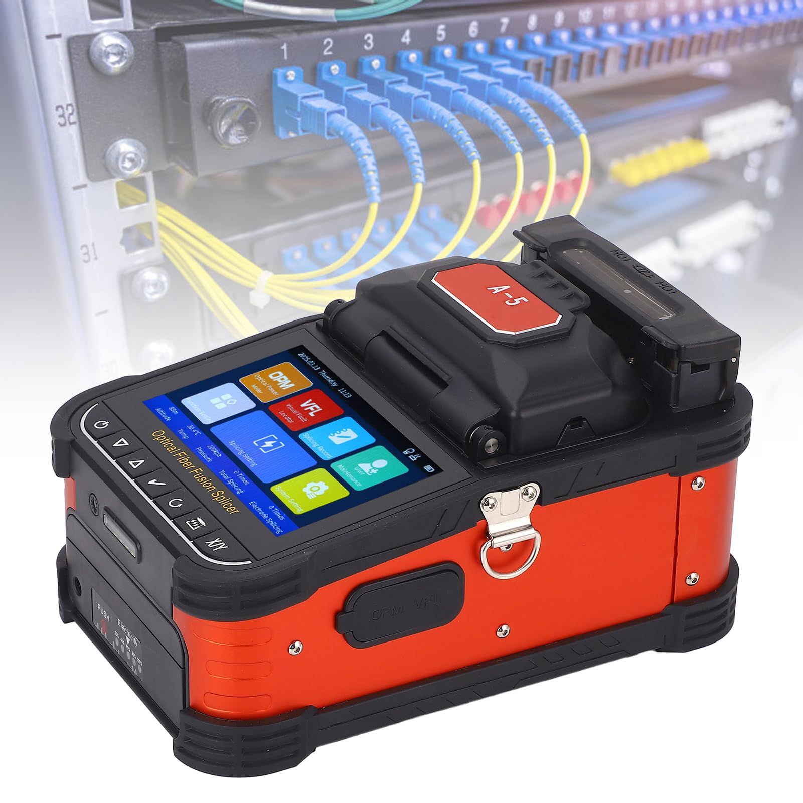 Garosa Empalmador de Fusión de Fibra óptica Automático con Pantalla Táctil de 5,0 Pulgadas Empalme 8S Calefacción 18S y Batería de 7800 MAh para Instalación de Redes de (Enchufe europeo AC100-240V)