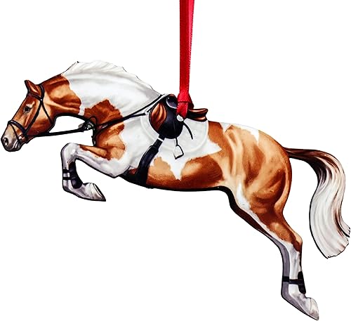 Hunter Jumper Horse Christmas Ornament, Sport Horse Jumping Decoration, Horse Gifts for Equestrian (Chestnut & White Tobiano)
