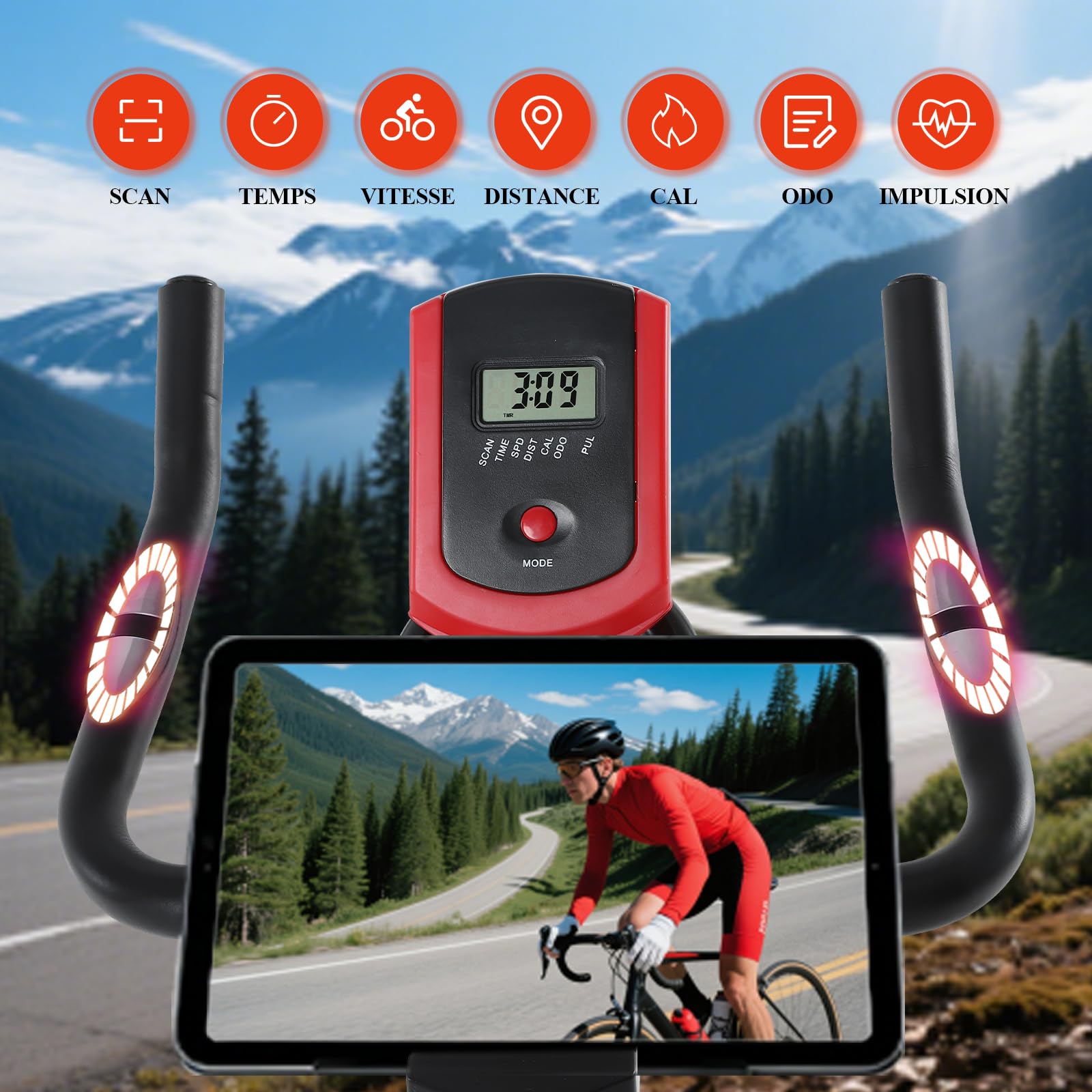 ISE Velo d appartement, Ergonomie Cardio-Training, Exercise Bike, Velo Appartement Fitness, Multifonction Ecran/Impulsion, Vélo d'Appartement Selle/Guidon Hauteur Réglable, Vélo Appartement à Domicile