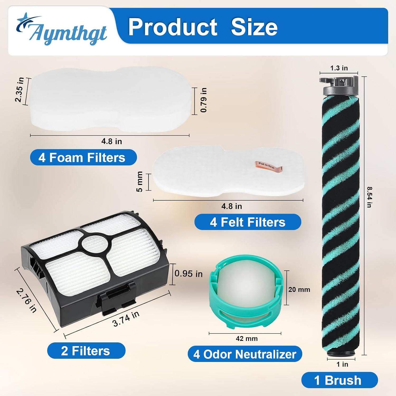 HZ4002 Replacement Filter Kit For Shark Power Detect Ultra-Light Corded Stick Vacuum HZ4002 HZ4000,1 Roller Brush, 2 Pack Hepa Filters+ 4 Pack Foam & Felt Filters + 4 Aroma