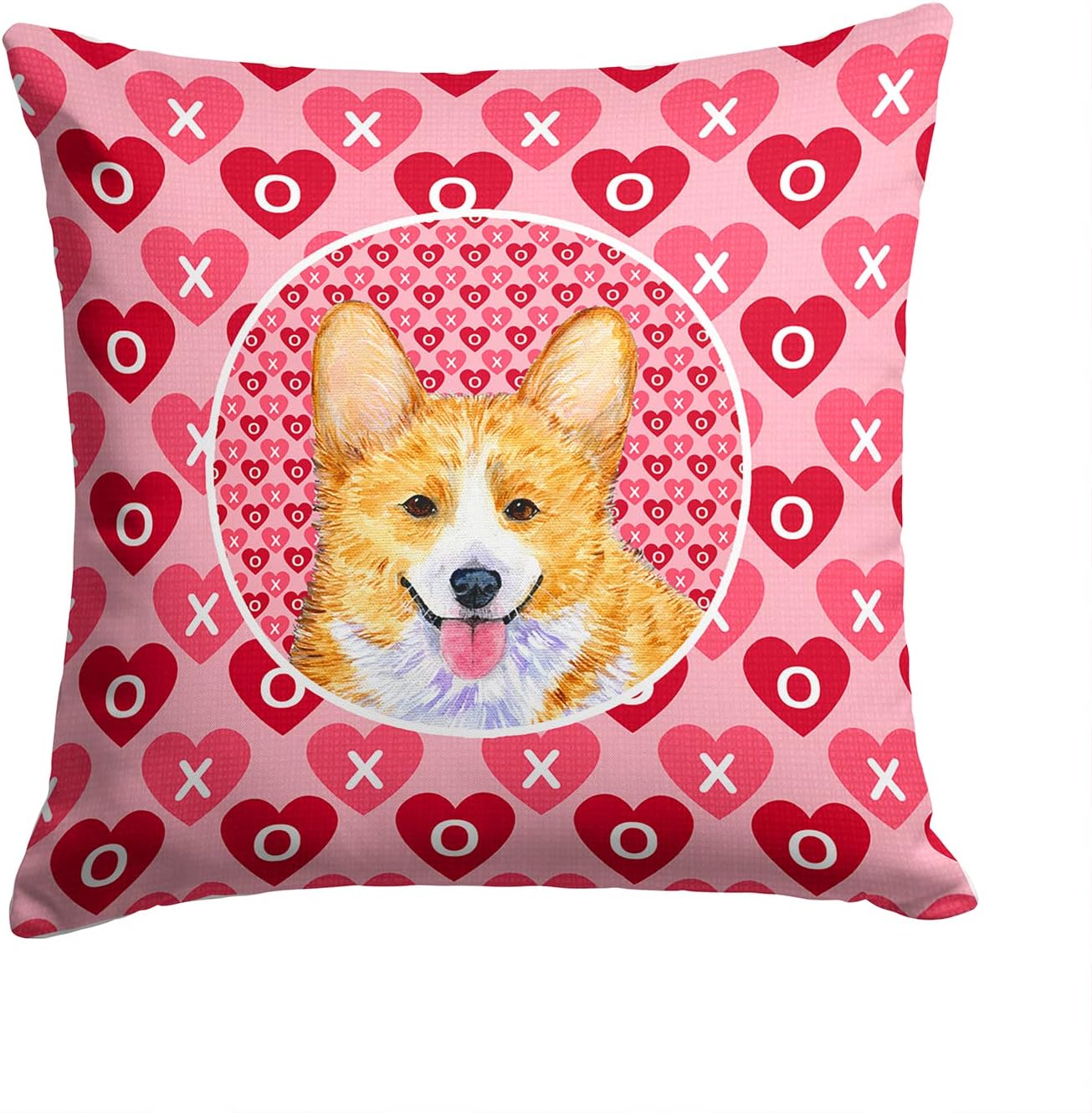 Caroline's Treasures SS4486PW1414 Corgi Hearts Love and Valentine's Day Portrait Fabric Decorative Pillow Machine Washable, Indoor Outdoor Decorative Pillow for Couch, Bed or Patio, 14Hx14W