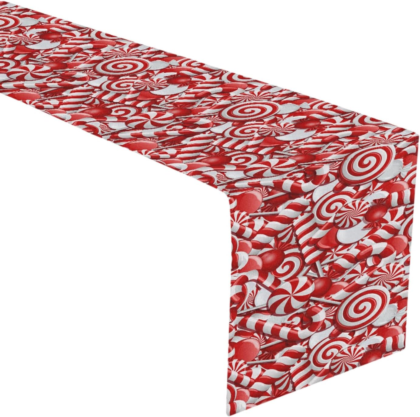 Christmas Candy Canes Table Runner 90 inches Sugar Red Sweets Runner for Dining Table Seasonal Holiday Decor Washable Kitchen