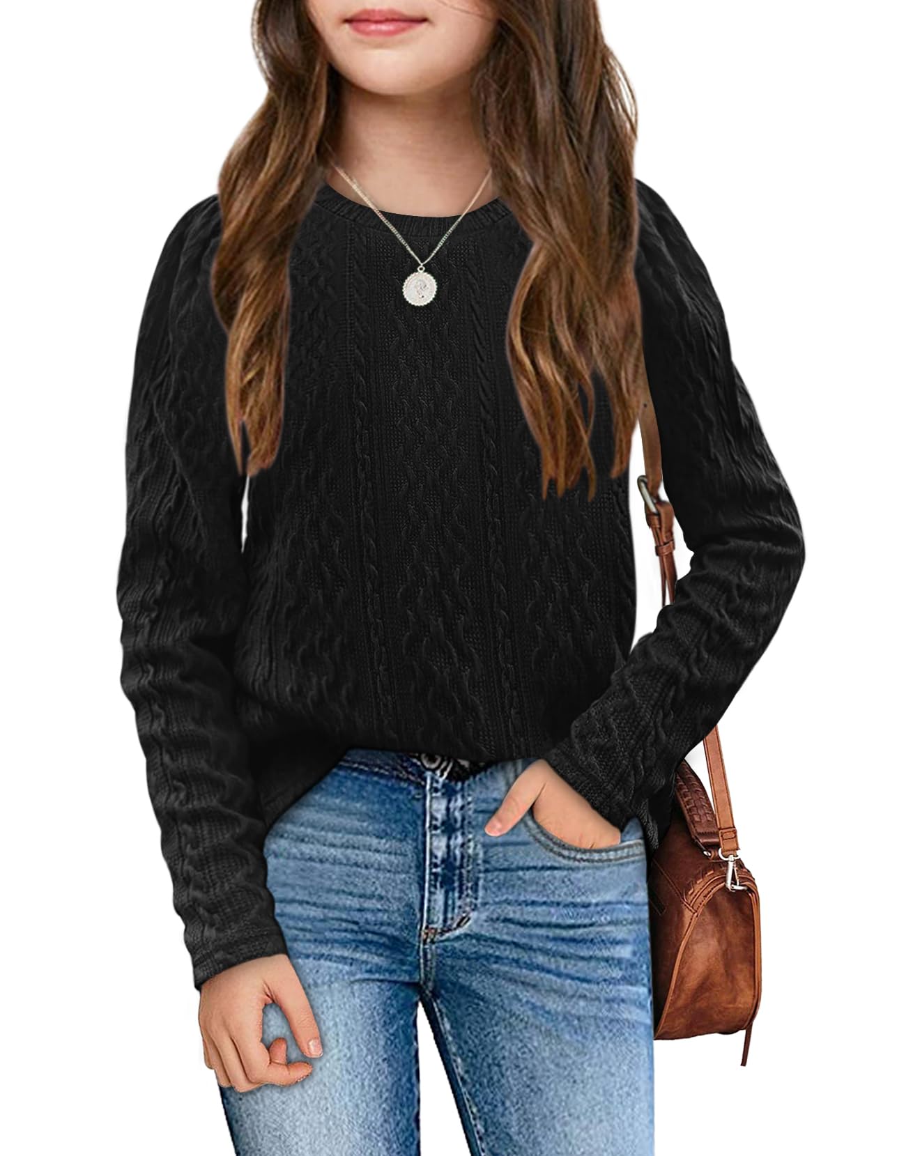 Ebifin Girls Sweaters Kids Long Sleeve Crewneck Fall Knit Tops Cute Pullover Jumper Shirts 5-14 Years