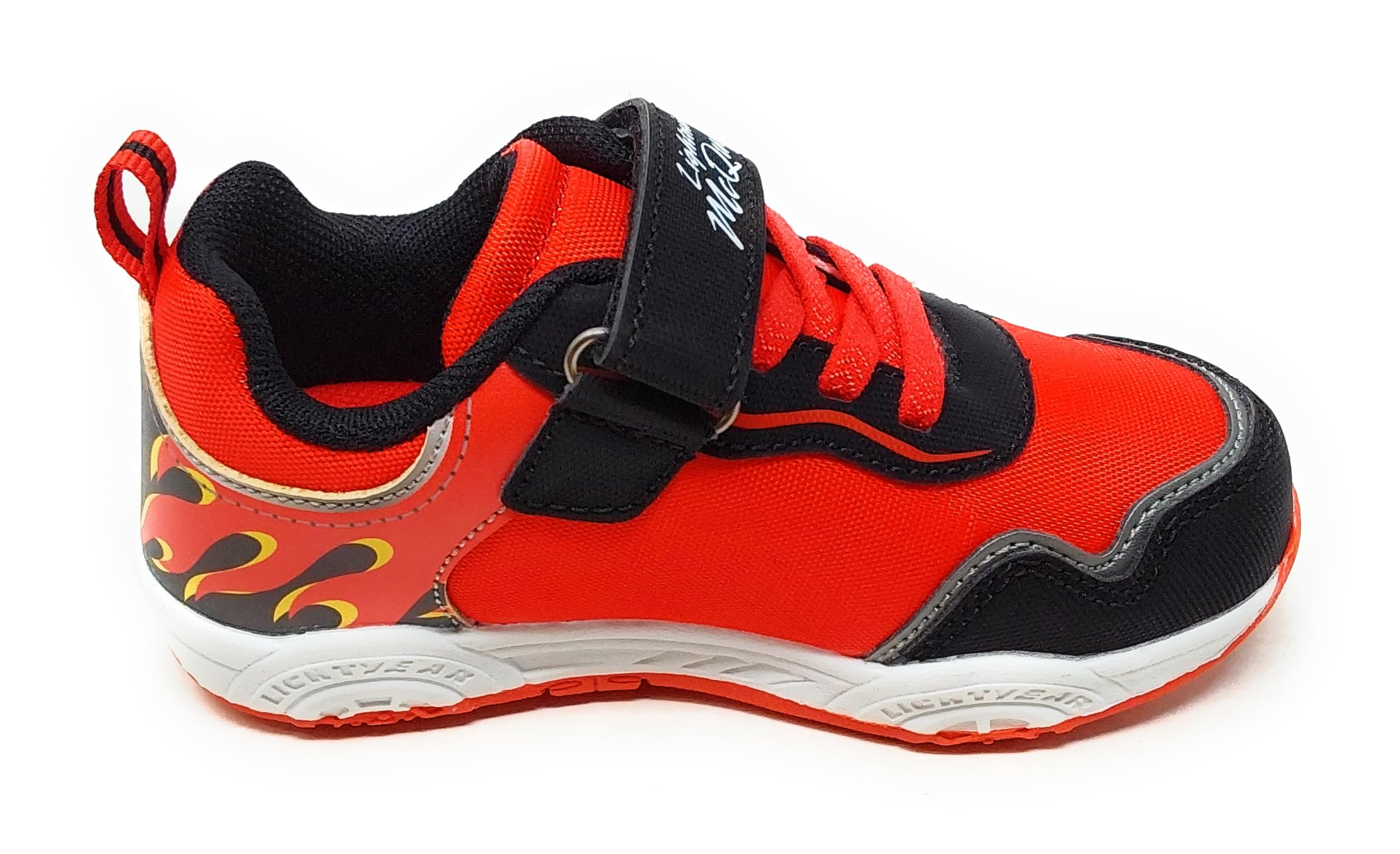 Scarpe Sport Cars D5010223T per Bambini,a Strappo,Nero e Rosso,Luci Integrate nell'intersuola e Lato Sneaker