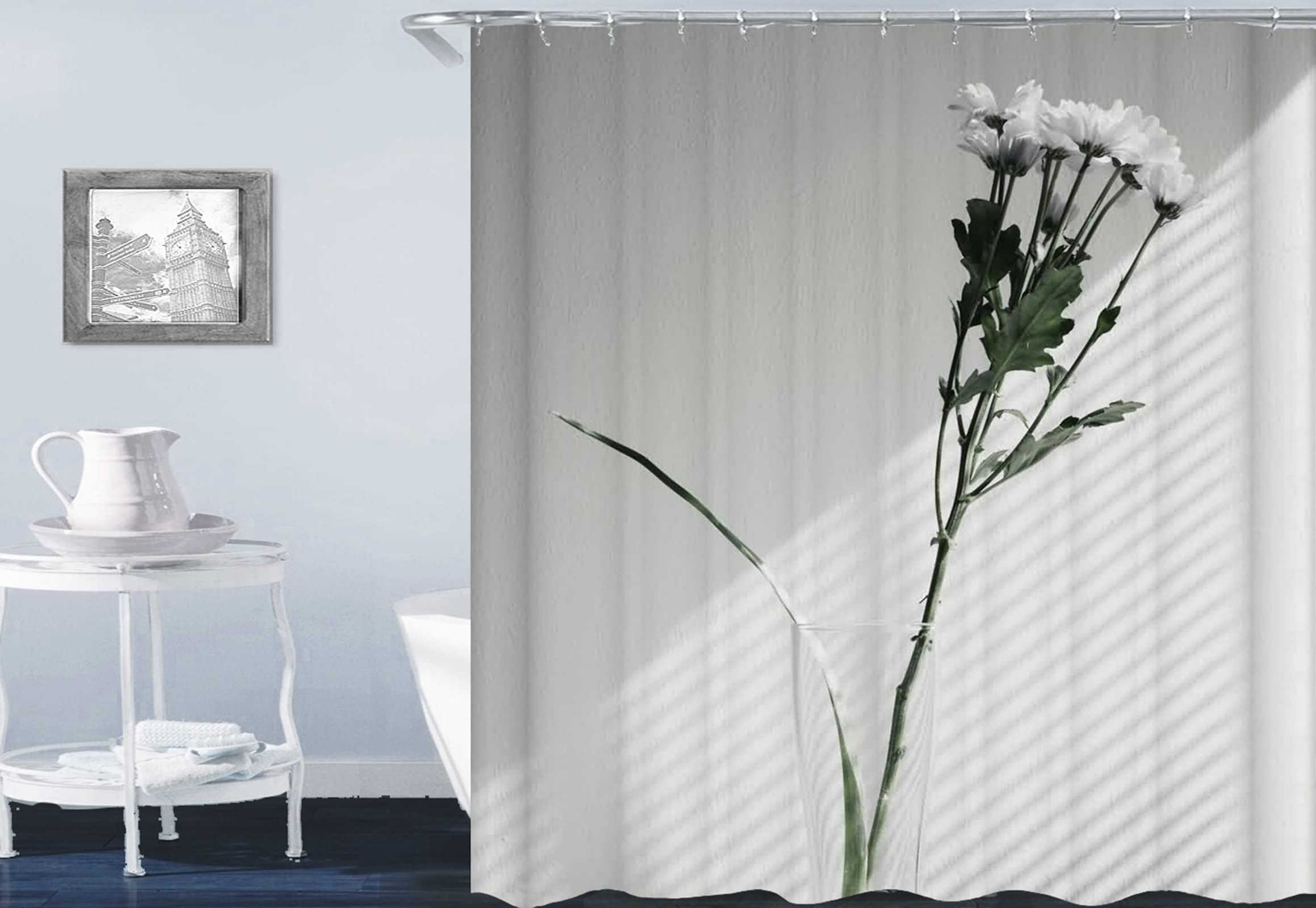 Rideau de douche fleurs blanc 180x200 pour une ambiance spa naturelle dans votre salle de bain