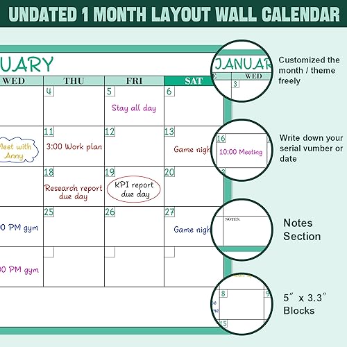Miniatura 3 de Large Dry Erase Monthly White Board Calendar for Wall 36" by 24", Undated 1 Month Layout Wall Calendar Erasable & Reusable Laminated Calendar, No
