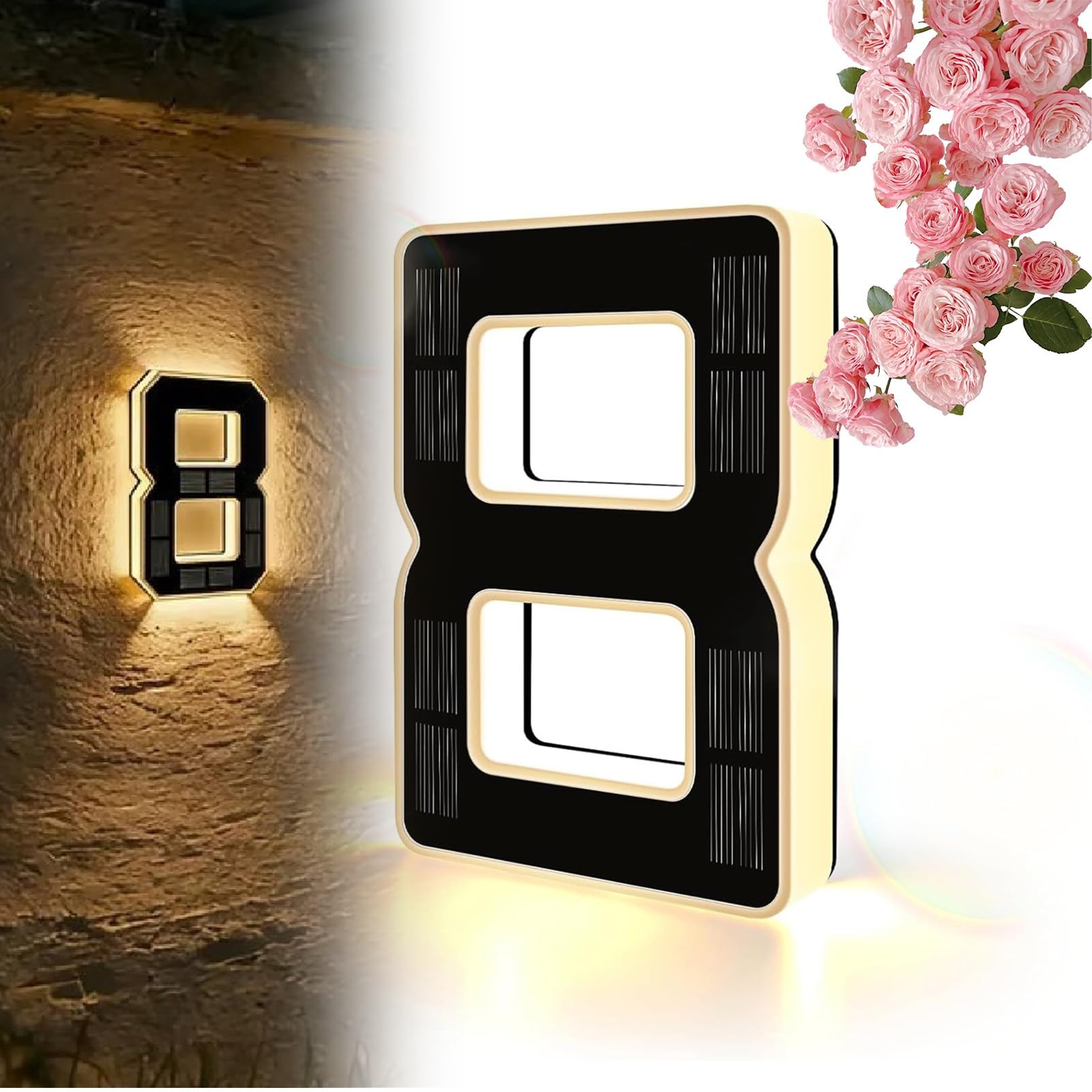 Solar Lighted House Numbers for Outside, 9 Inch Solar Lighted House Numbers for Outside, Large Personalized Illuminated Exterior Modern House Numbers Light (4.7inch,8)