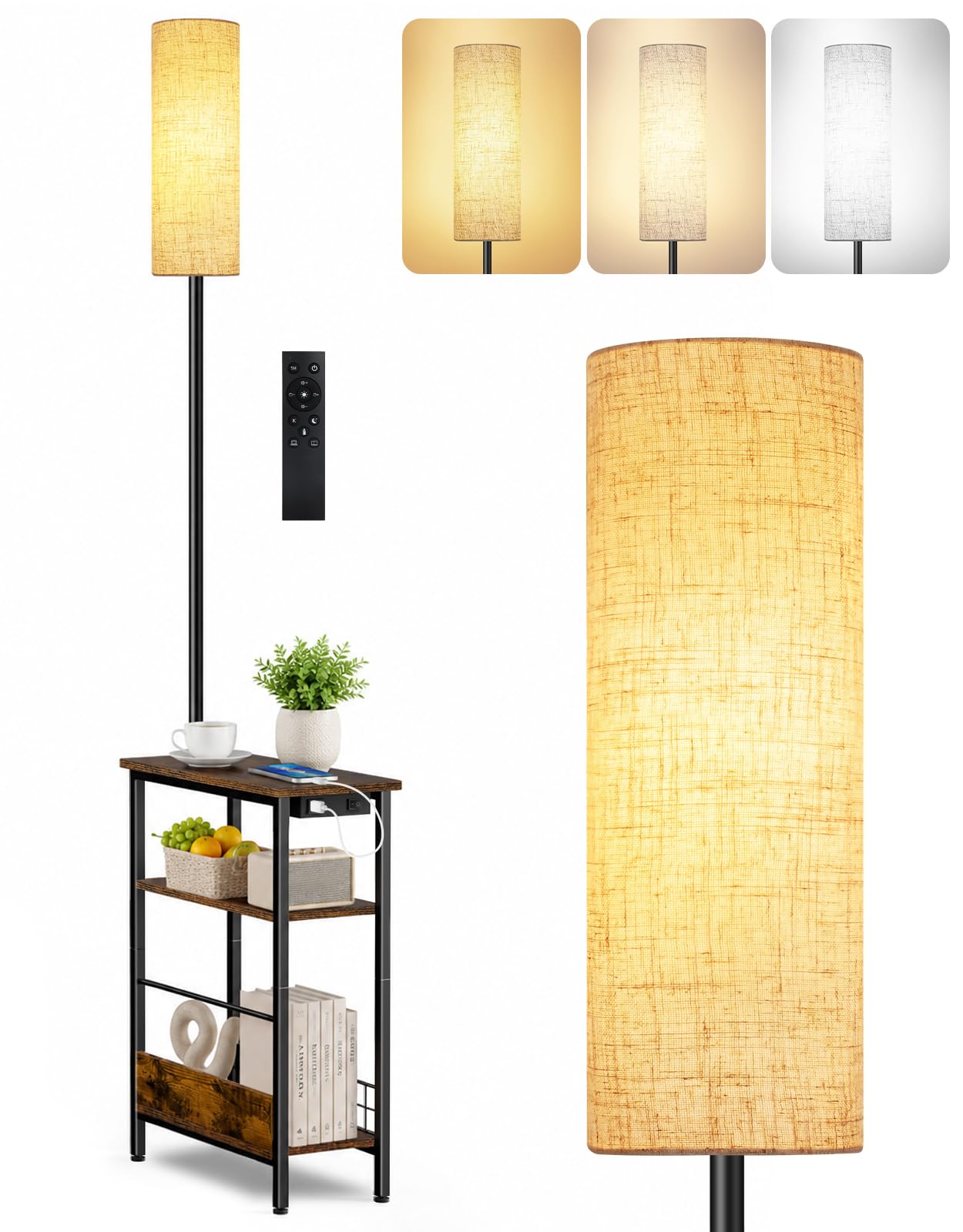Lampadaire avec Table et Ports USB-A/USB-C