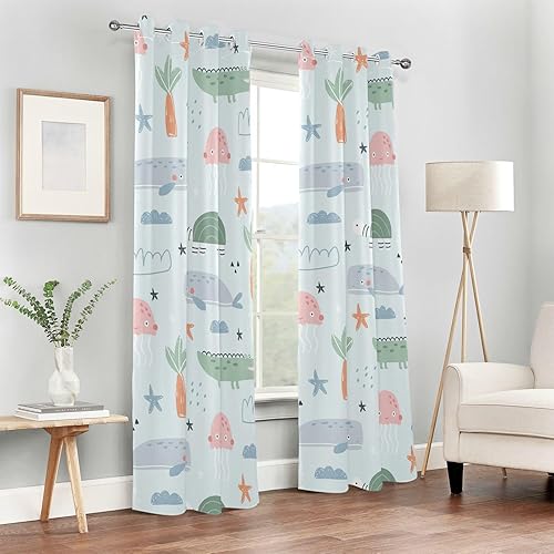 Miniatura 6 de Cute Sea Animals Whale Blackout Curtains 84 inches Curtains for Bedroom Living Room Room Darkening Curtains Curtains & Drapes Decor Cortinas De OTOO