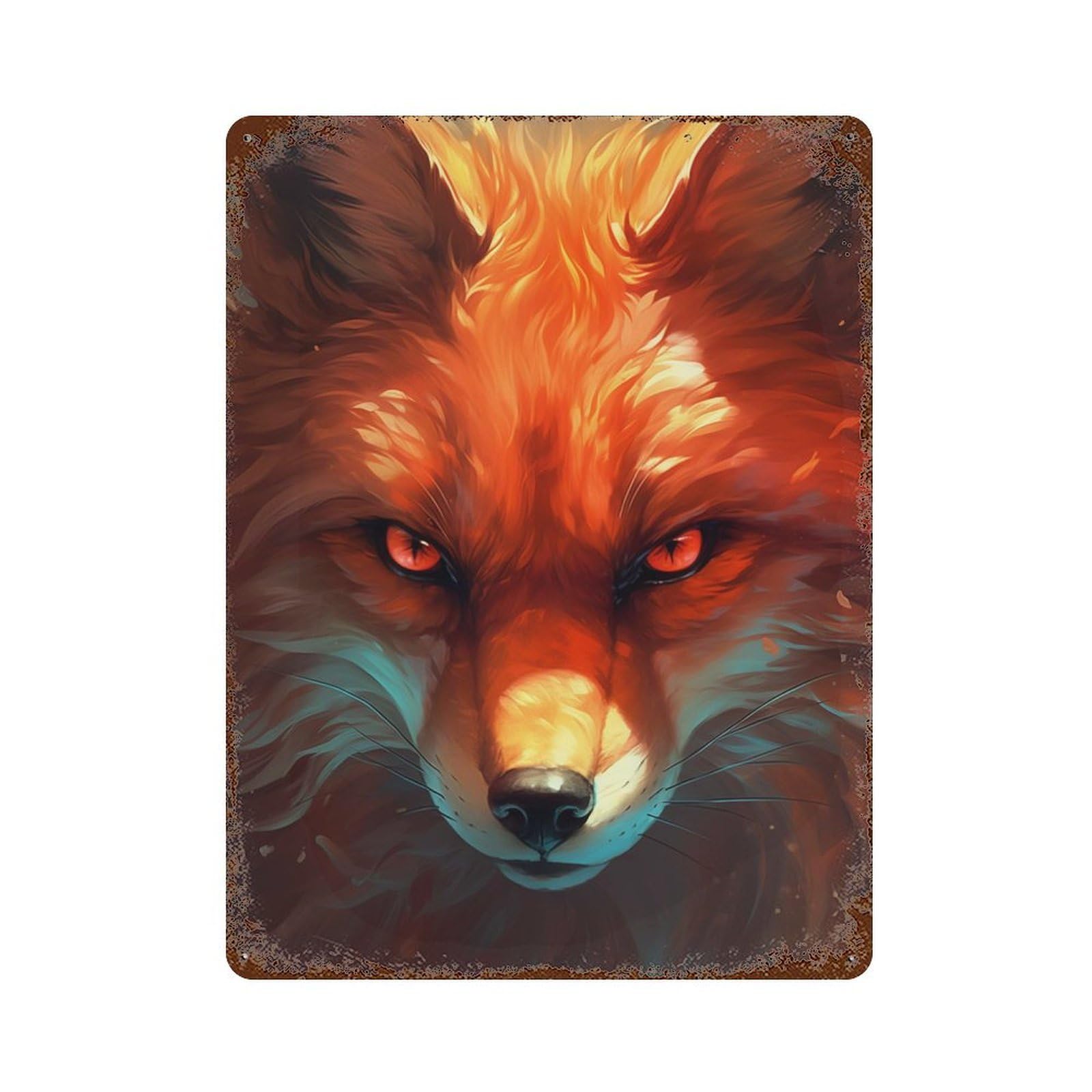 Fox Animal 15.7"x11.8" Weathered Tin Sign, Shabby Chic Decor for Farmhouse, Kitchen And Entryway Decor